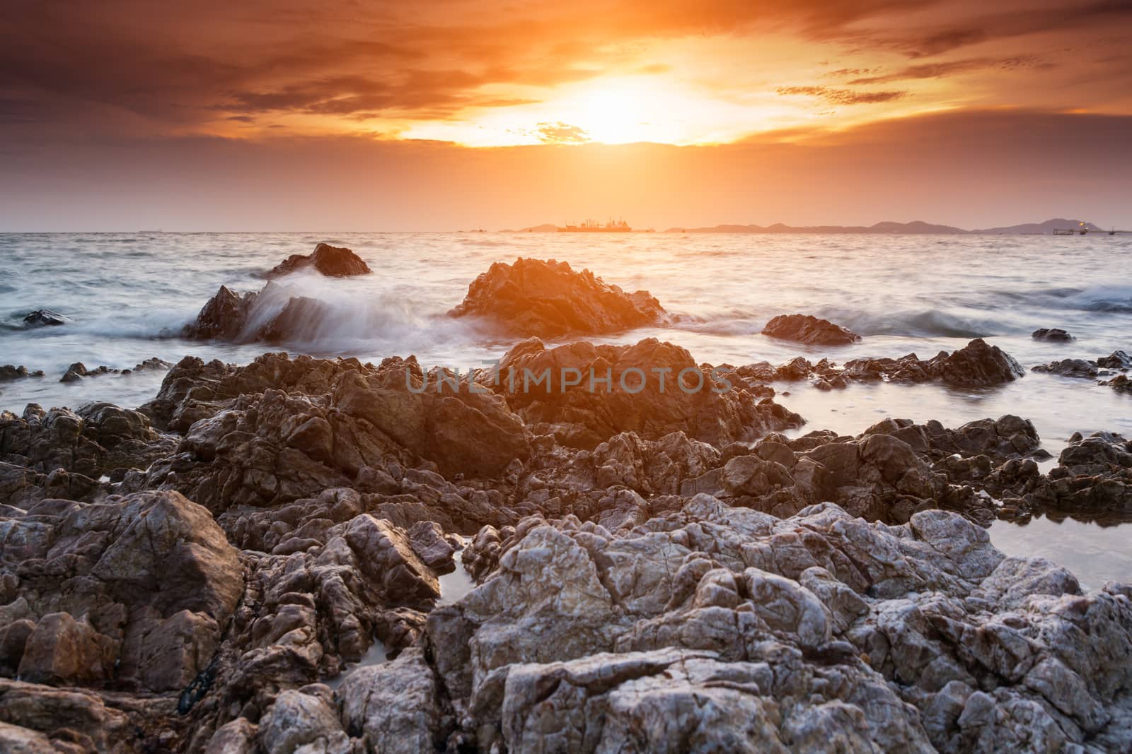 Tropical beach beautiful sunset at Sea, asia of Thailand