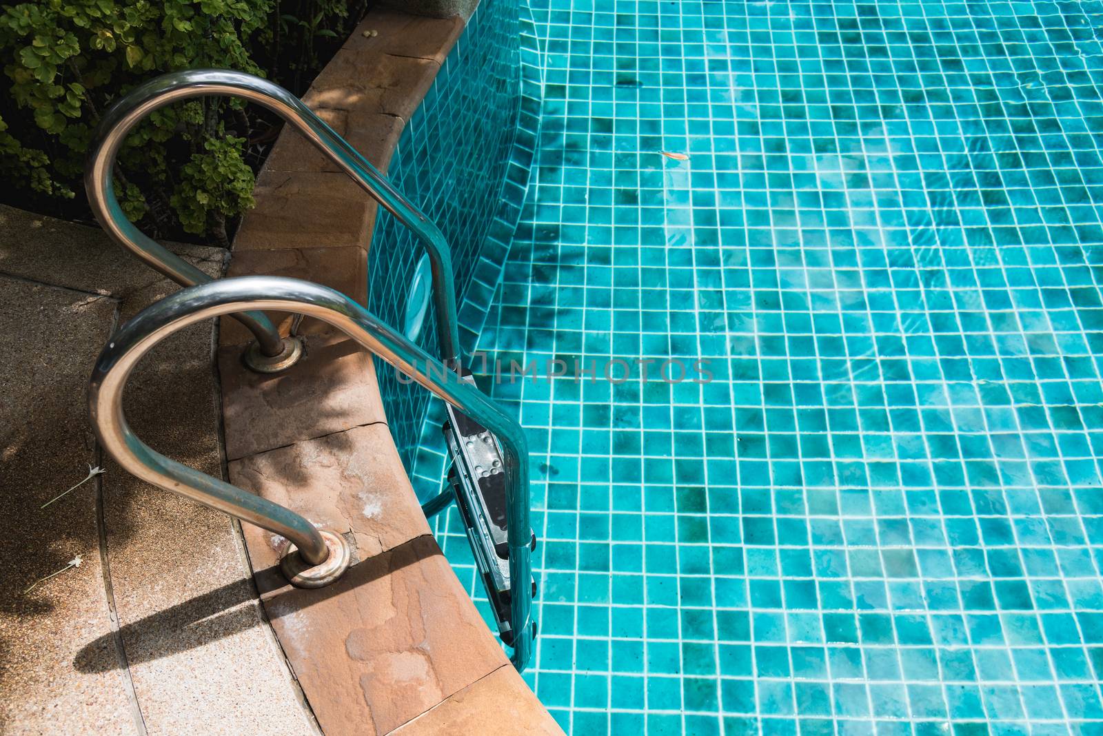 Top view Staircase swimming pool in hotel resort, nobody