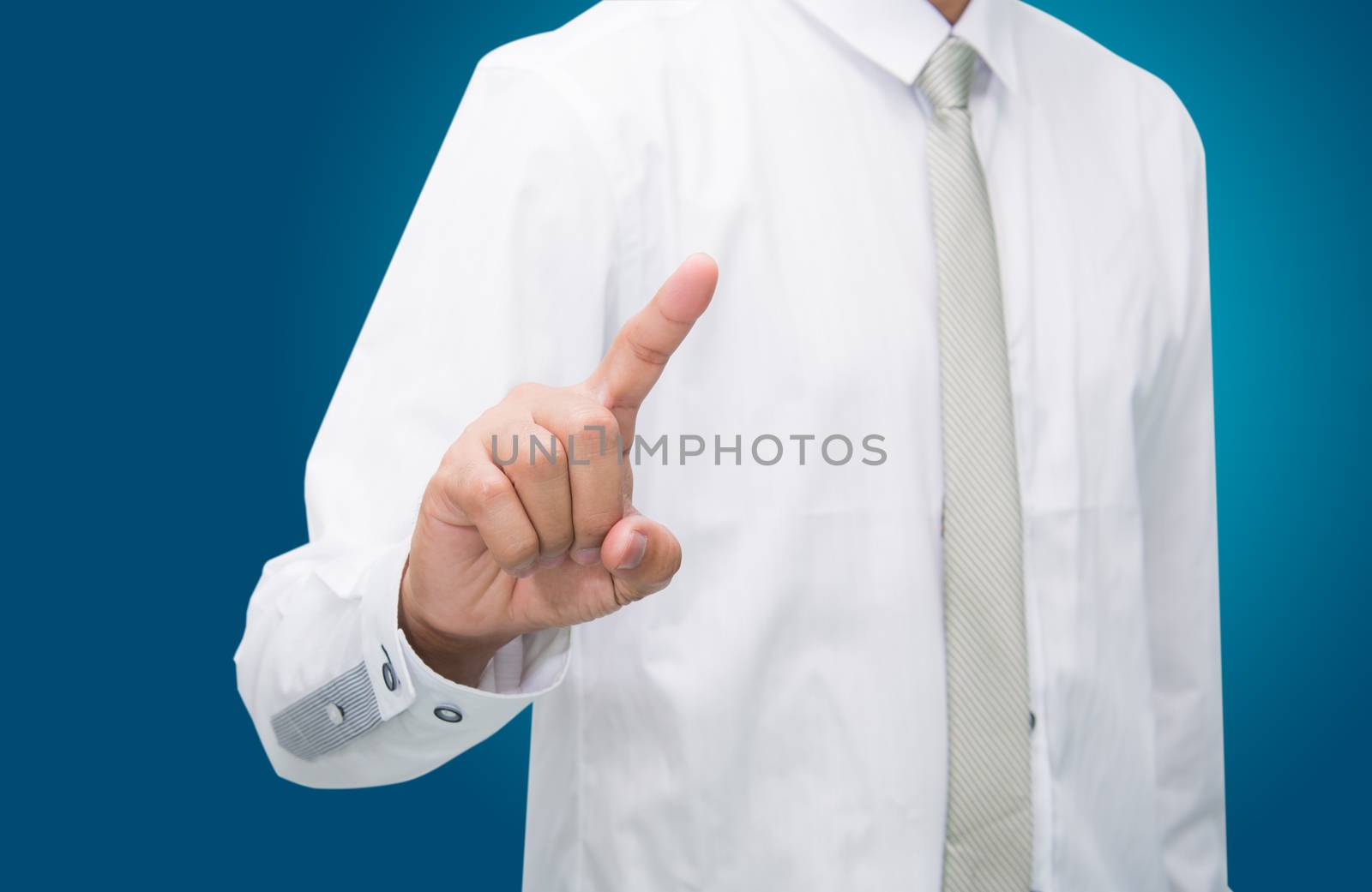 Businessman standing posture hand touch isolated on over white background