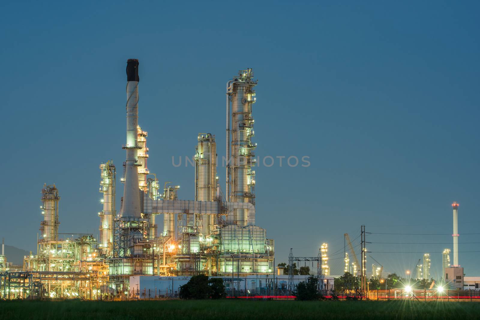 Petrochemical industrial plant power station at dark of Thailand