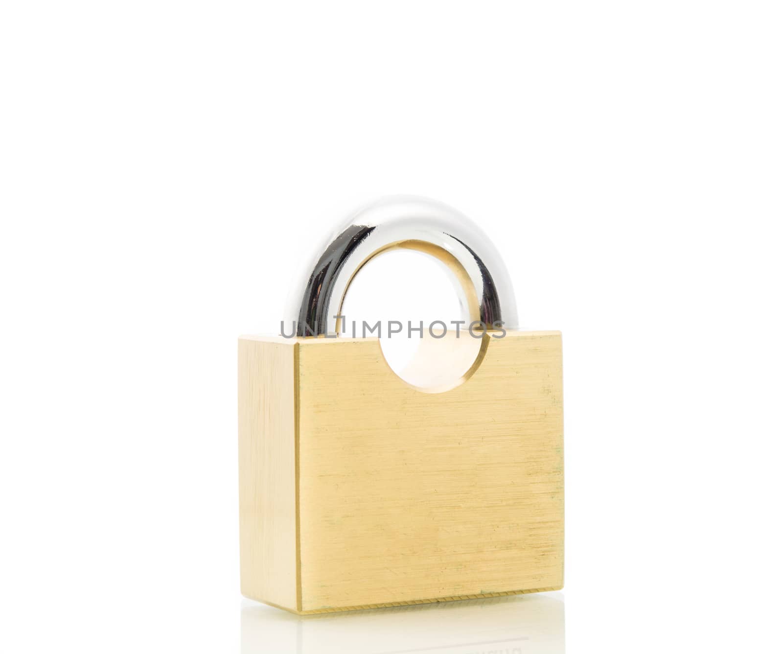 Metal padlock gold isolate on over white background