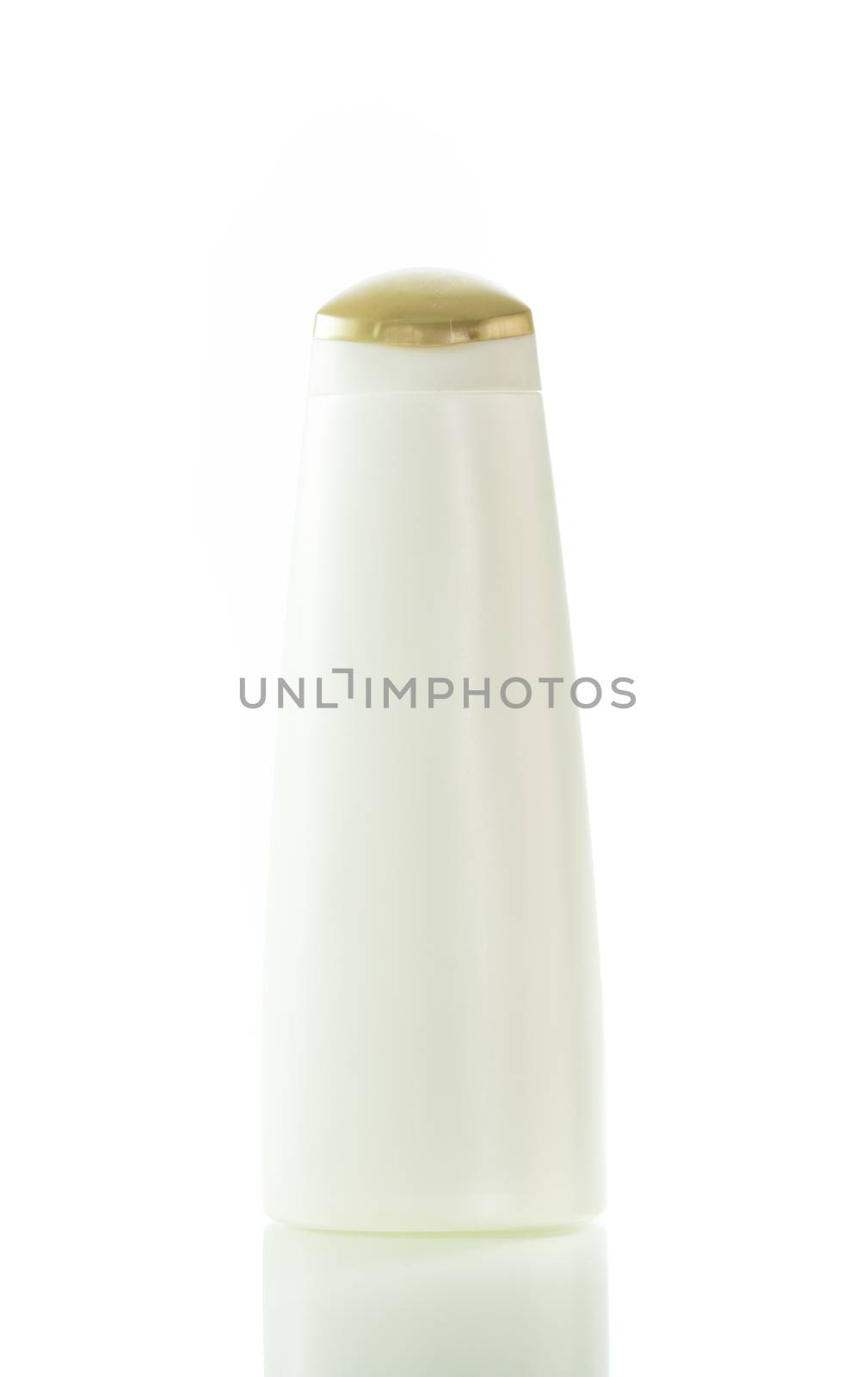 Shampoo, gel or lotion white plastic bottle isolated on over white background