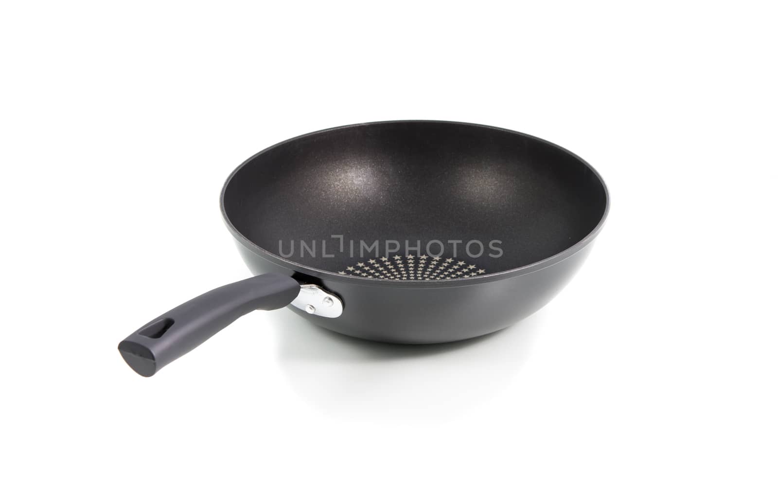Closeup black frying pan isolated on over white background