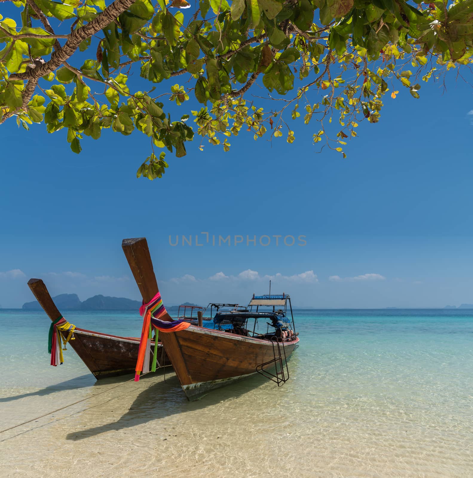 Thai boat longtail boat on the sea beach, Thailand, Koh rok Andaman