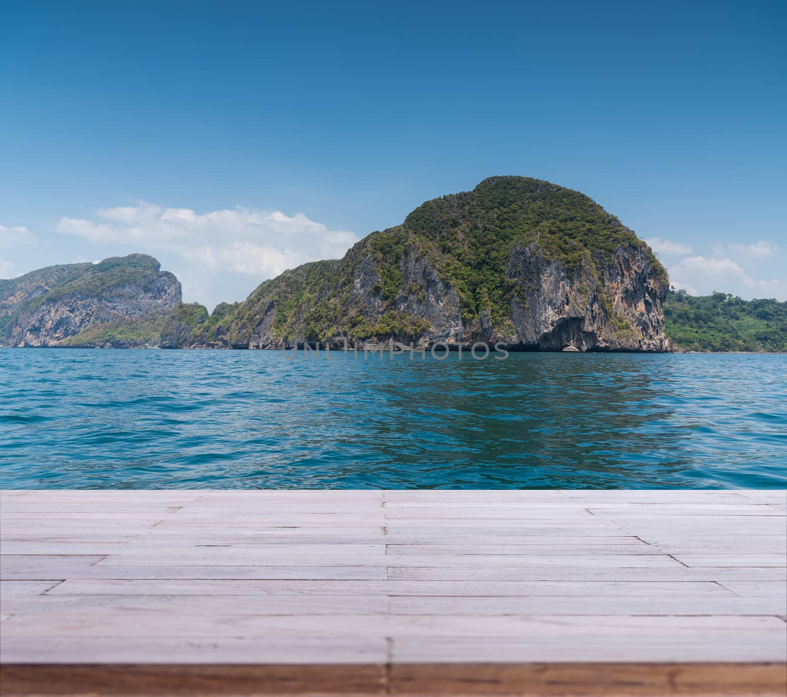 Wood table top or flooring on the beach background, can you use for display your products