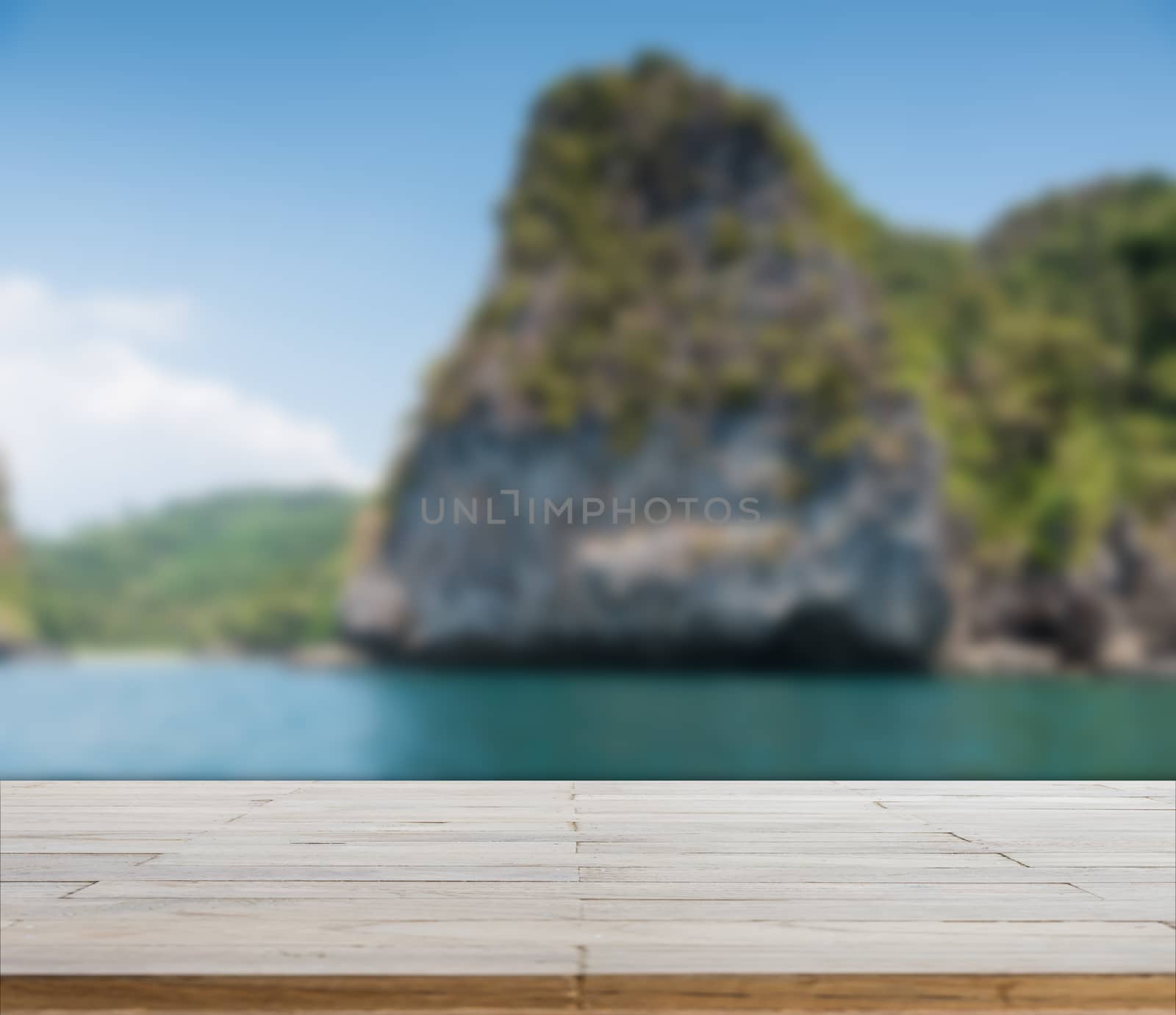 Wood table top or flooring on the beach background, can you use for display your products