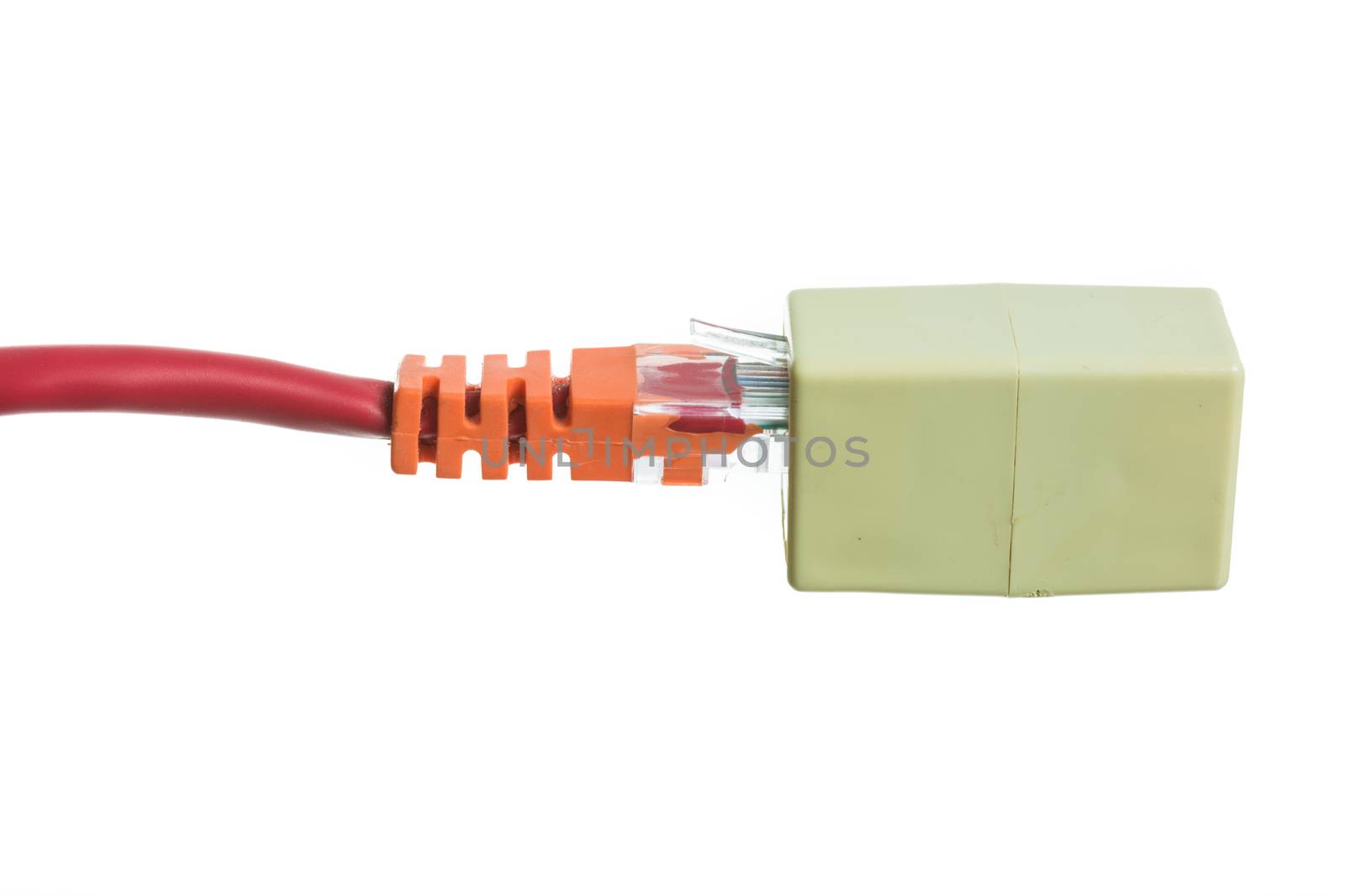 Network cable with RJ45 isolate on over white background