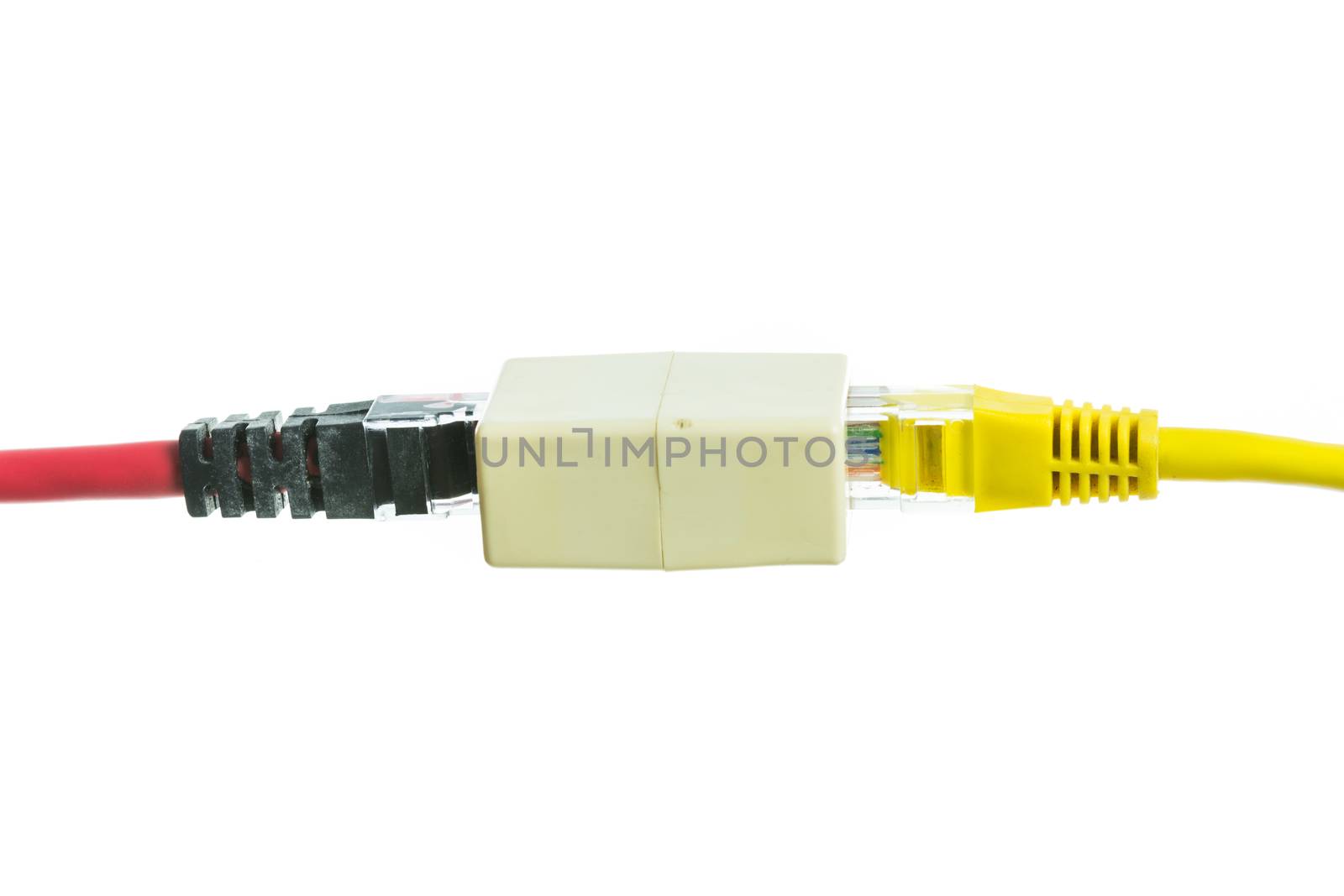 Network cable with RJ45 isolate on over white background