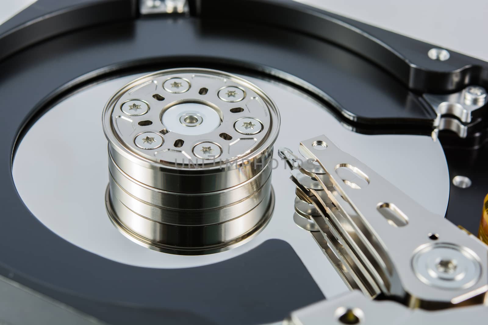 close up of a hard disk inside