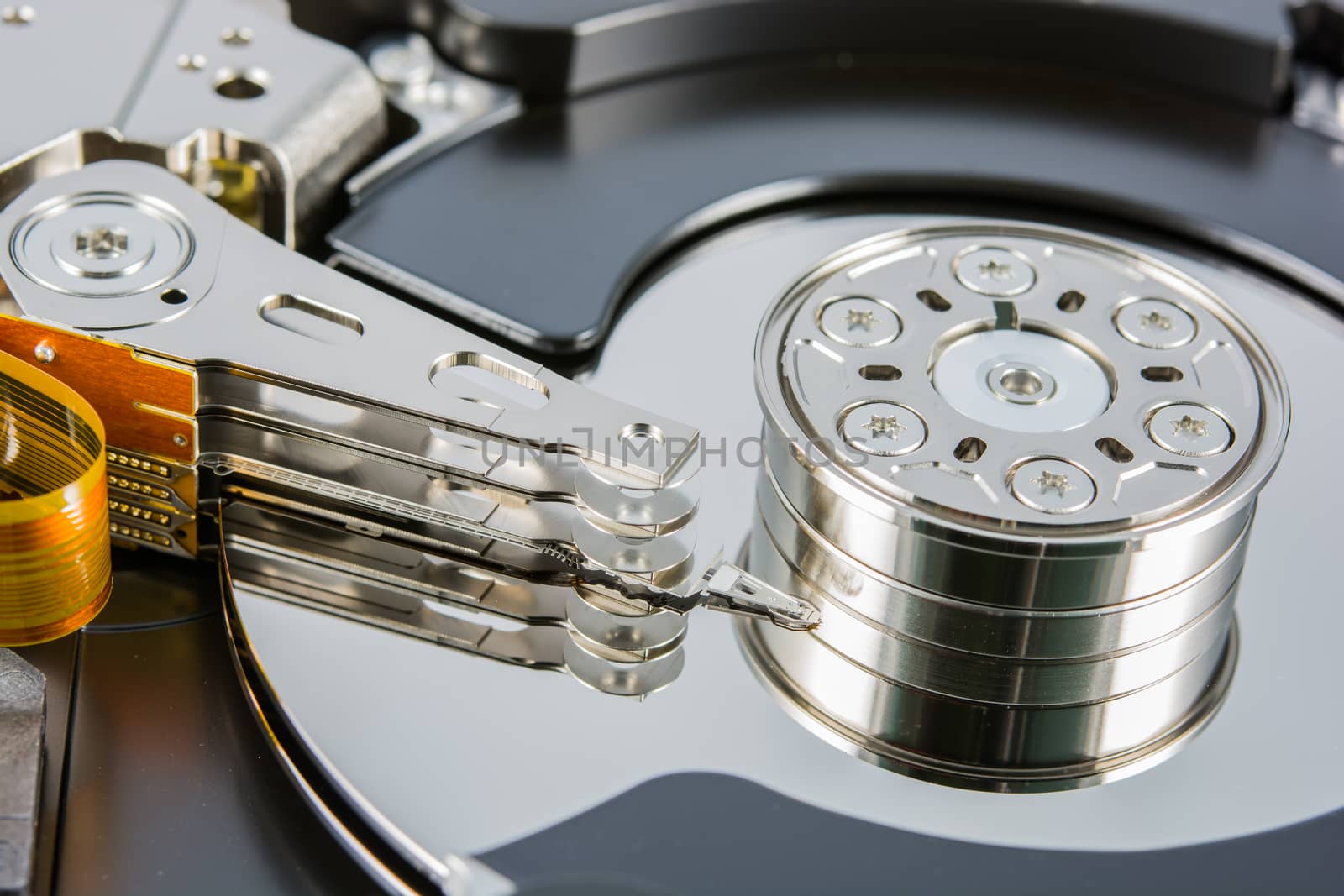 close up of a hard disk inside