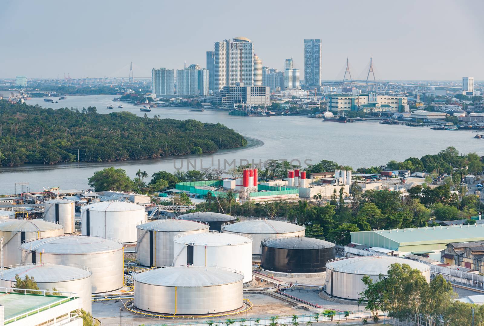 Refinery factory Oil tanks, petroleum at day