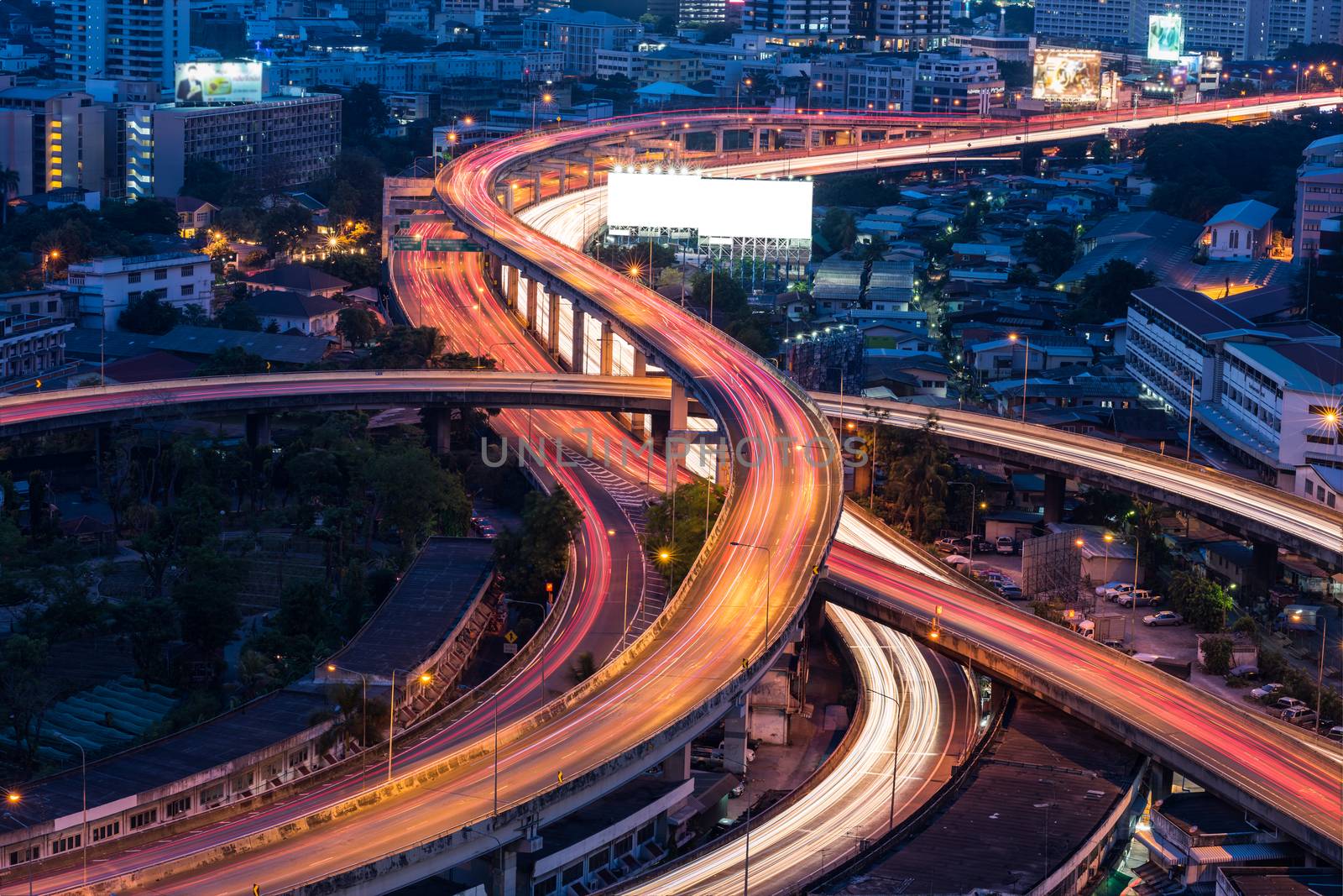 Bangkok Expressway top view at twilight time, Thailand