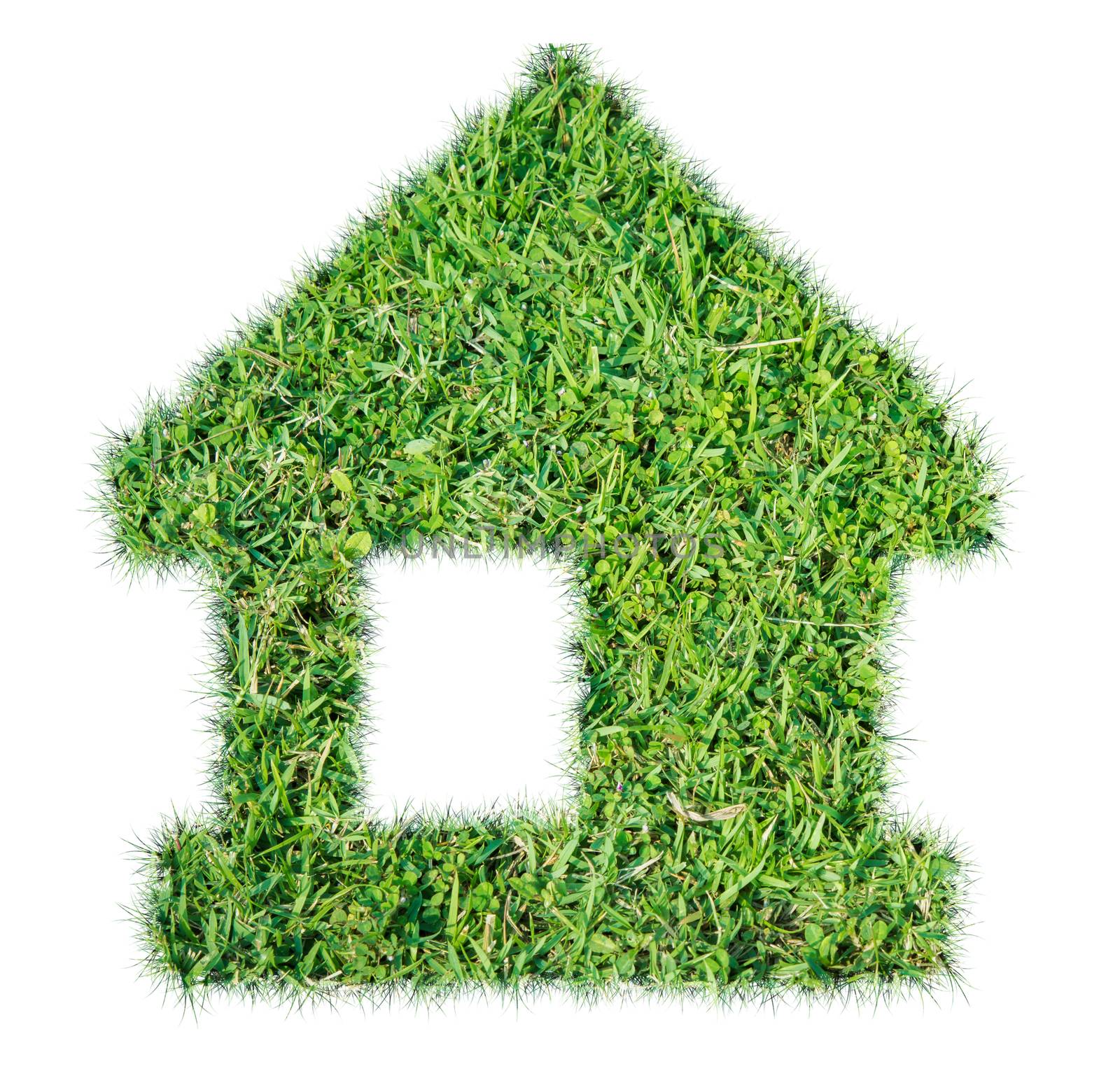 Abstract green grass house icon on over white background