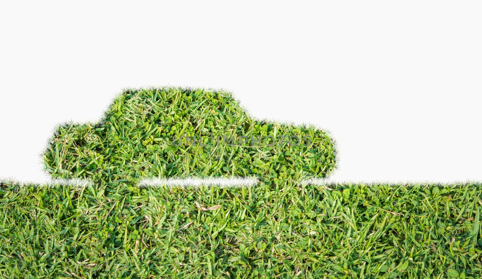 Green Car symbol from grass isolated on over white background