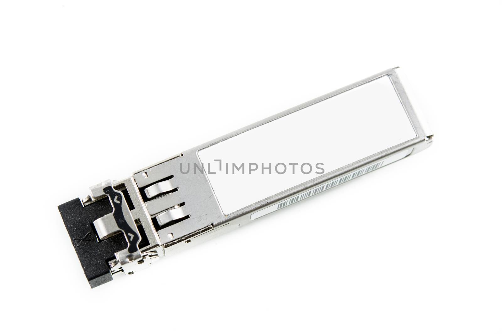 Optical gigabit SFP module for network switch isolated on over white background