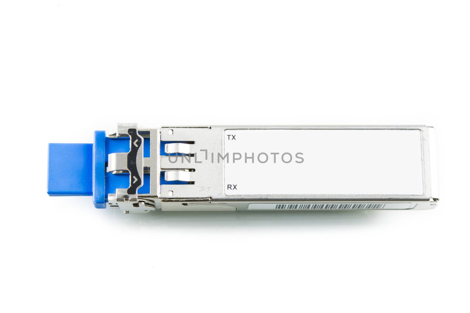 Optical gigabit SFP module for network switch isolated on over white background