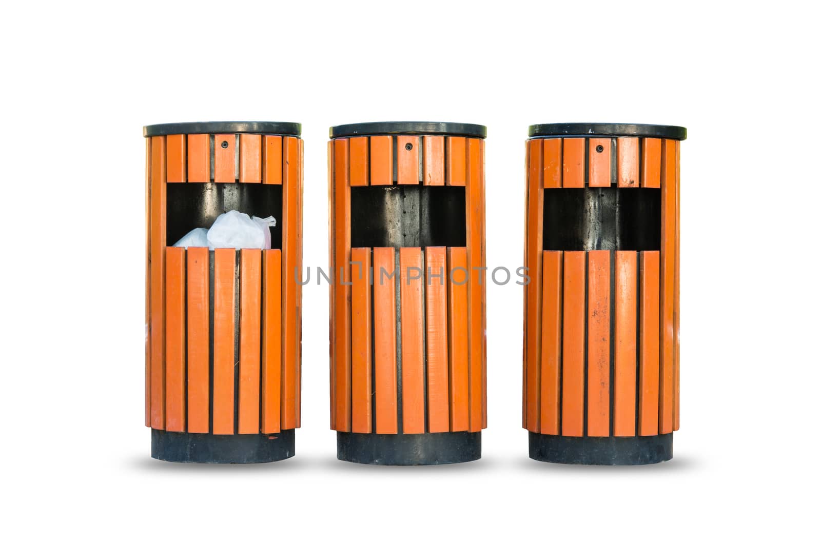 Wood litter bin in the park, Trash container isolate on over white background