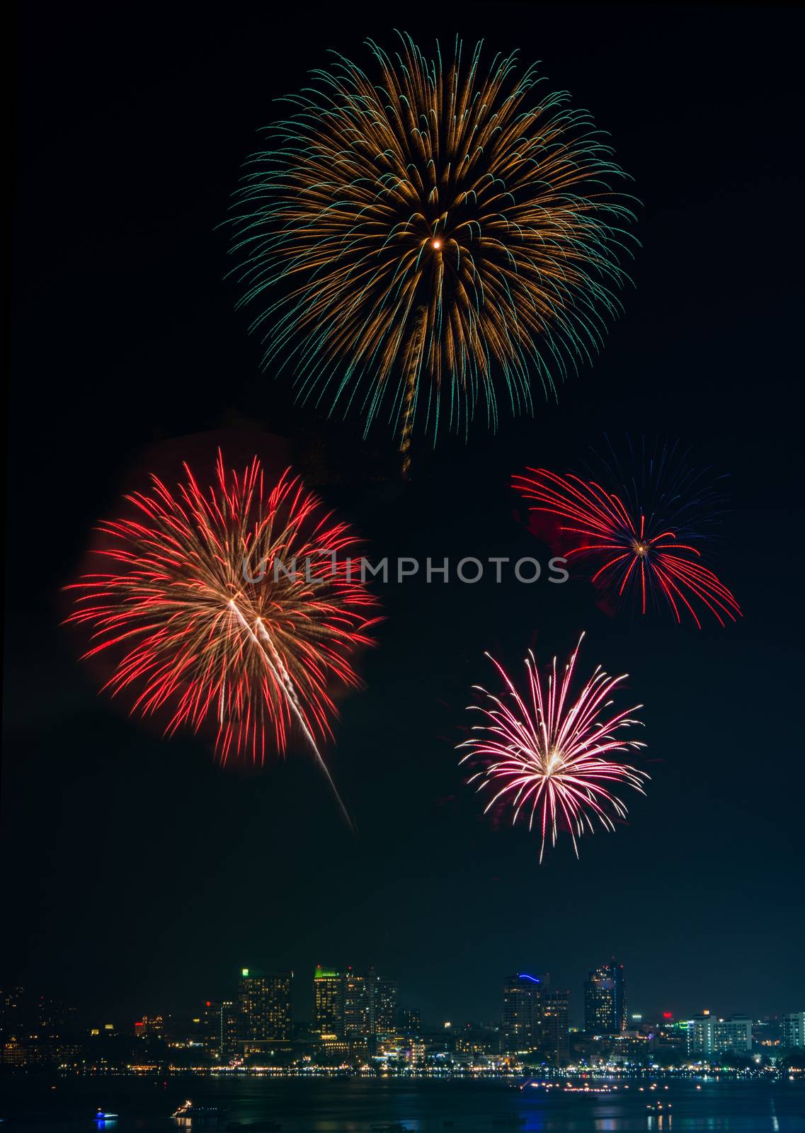 Firework Show at Pattaya of Thailand City Night