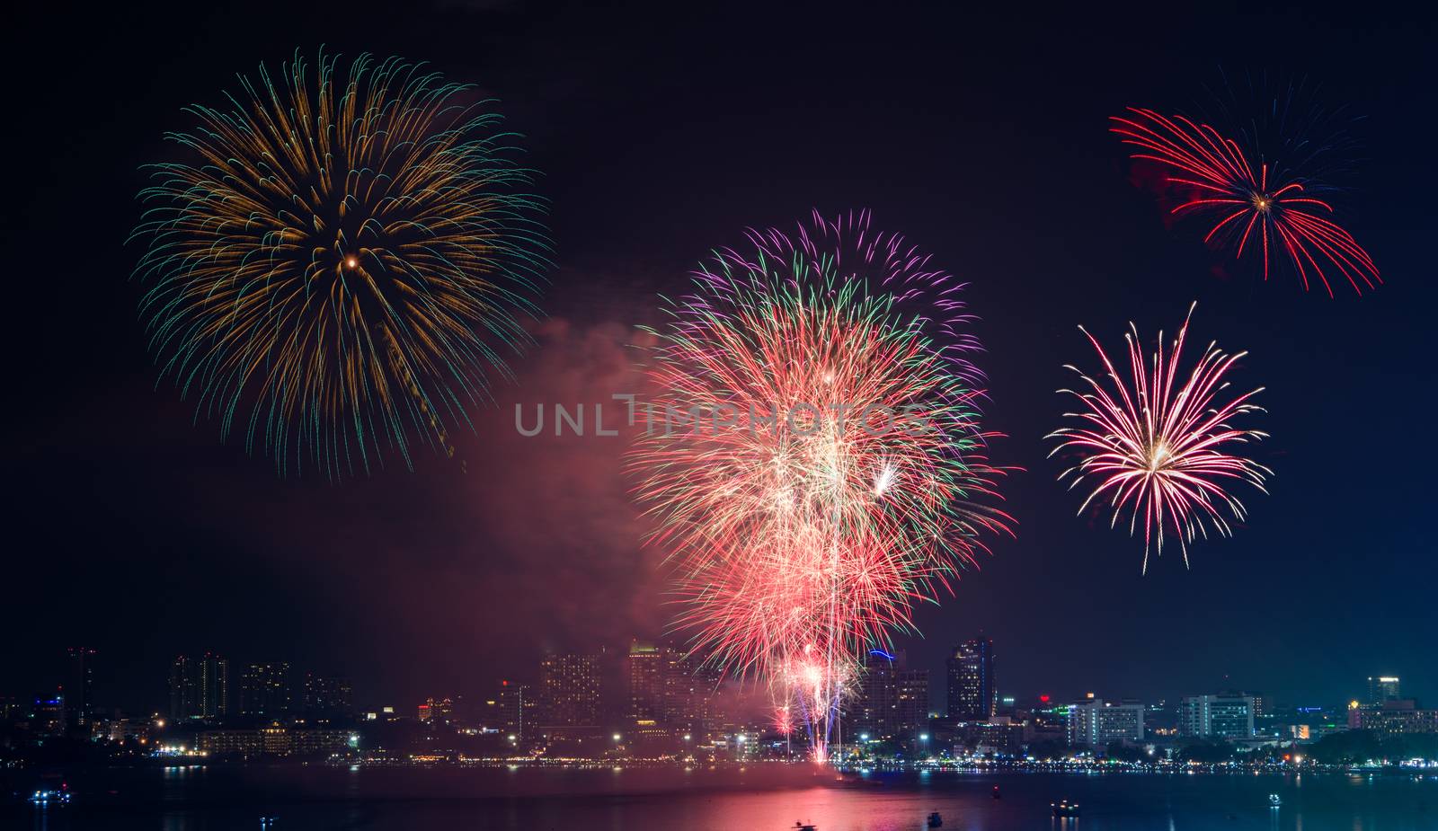 Firework Show at Pattaya of Thailand City Night