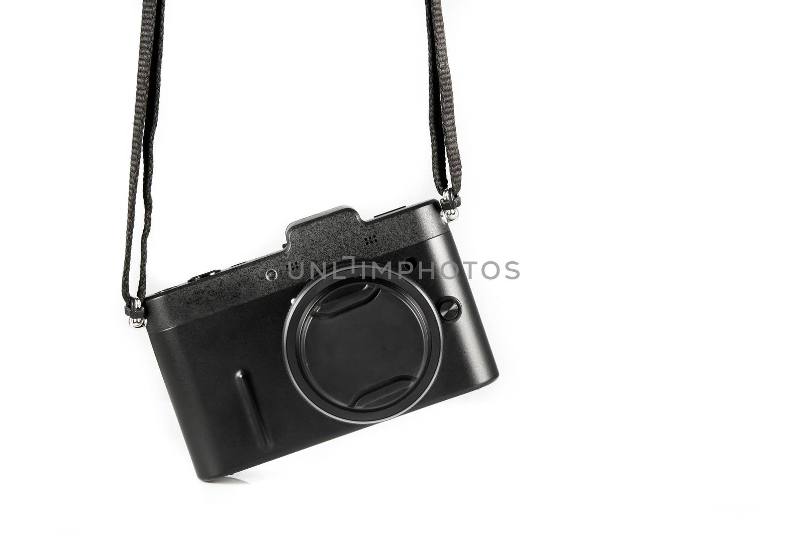 Mini SLR Black Camera Isolate on White Background