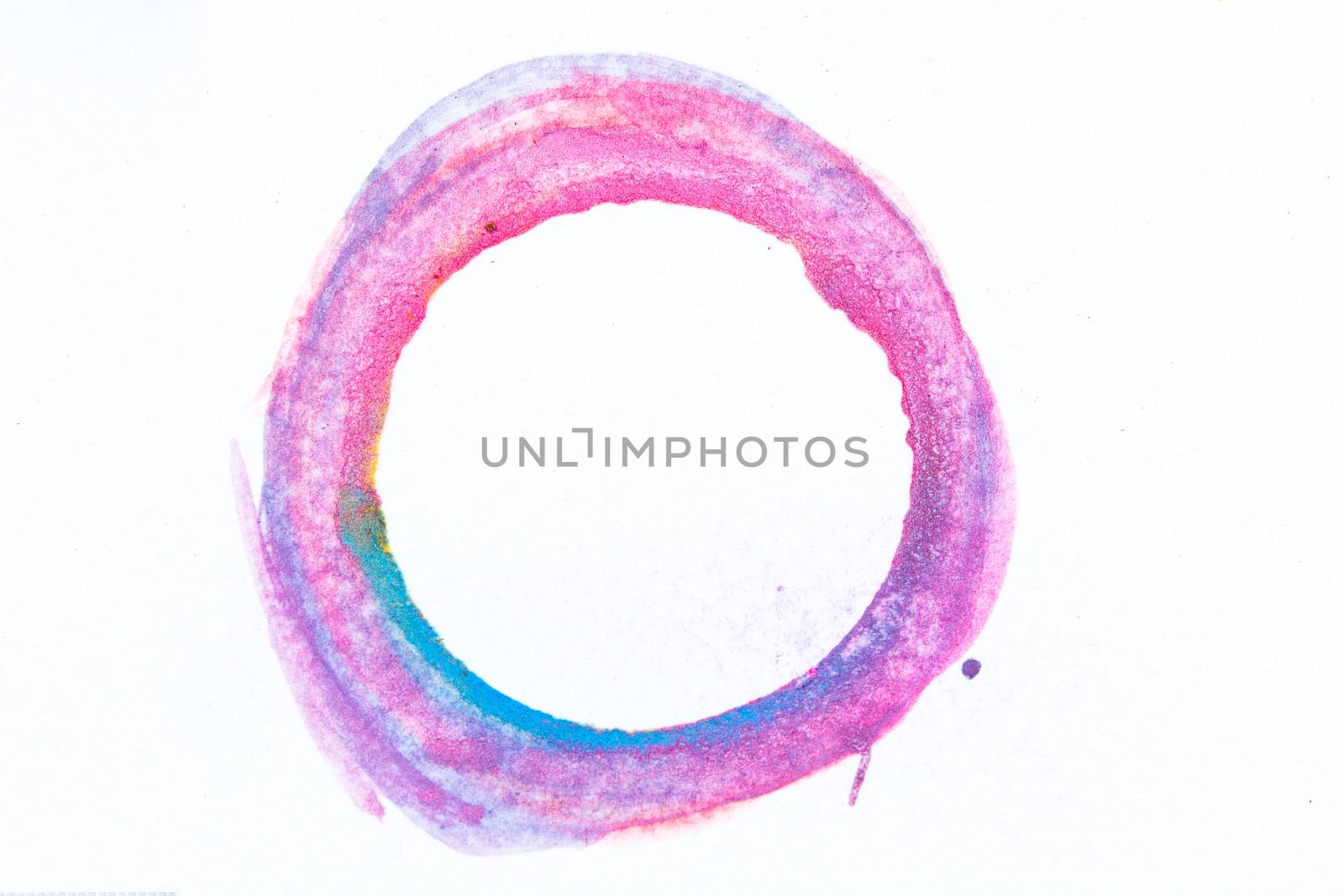 Abstract composition in circle watercolor. The texture background, hand painted on over white.