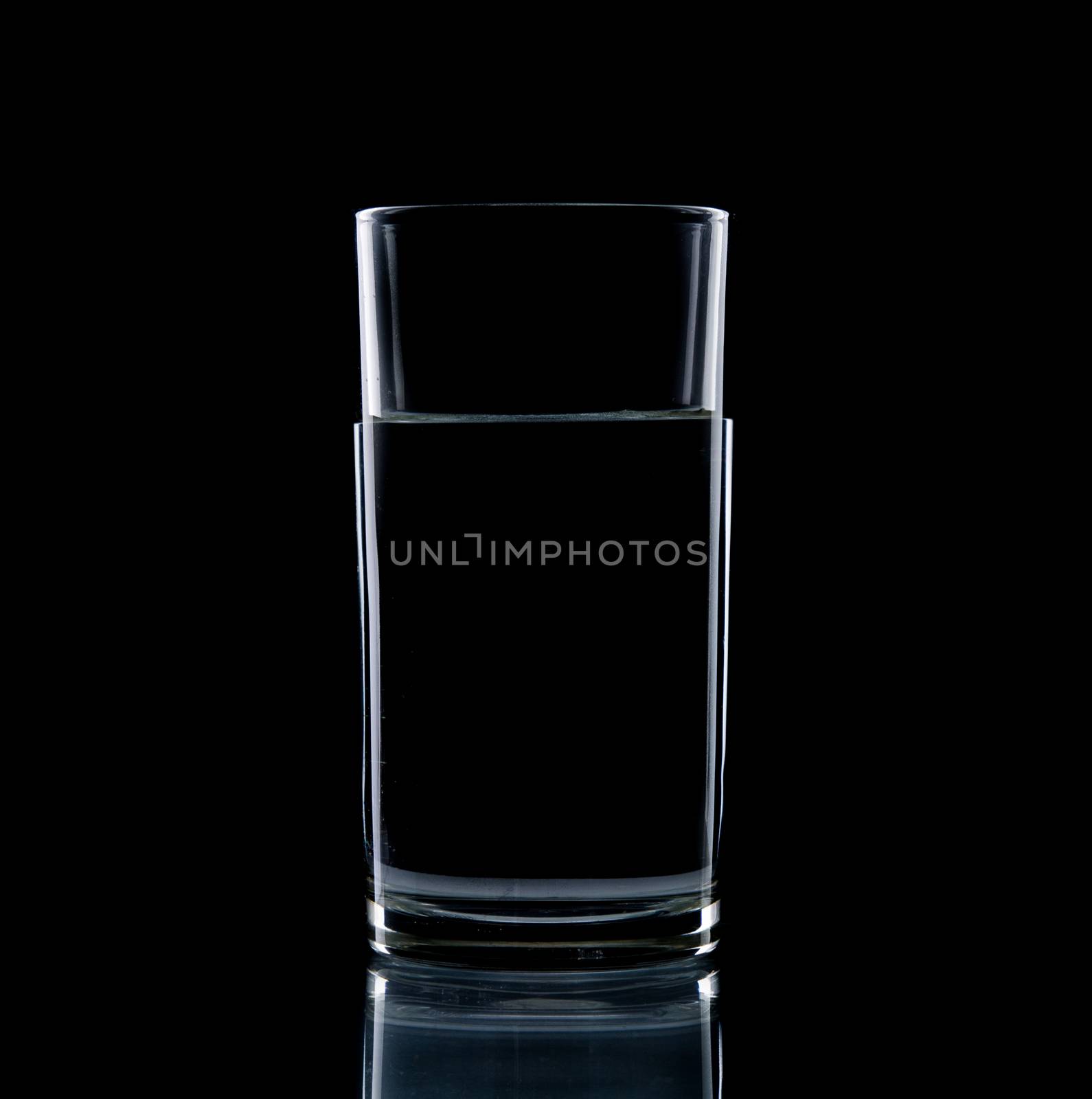 Glass water clear isolate on over black background