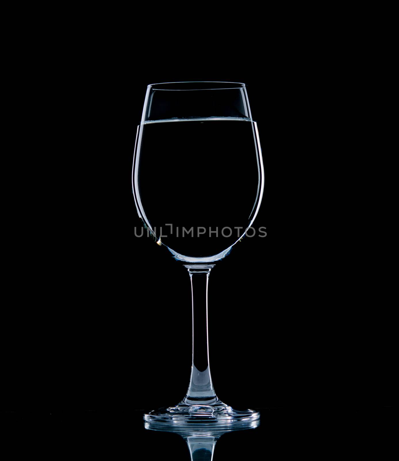 Glass water clear isolate on over black background