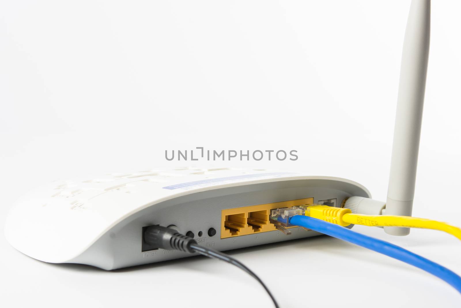 Wireless modem router network hub on white background