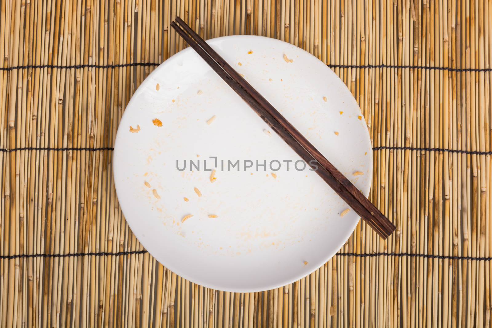 Empty Dirty bowl after food on table with wooden background