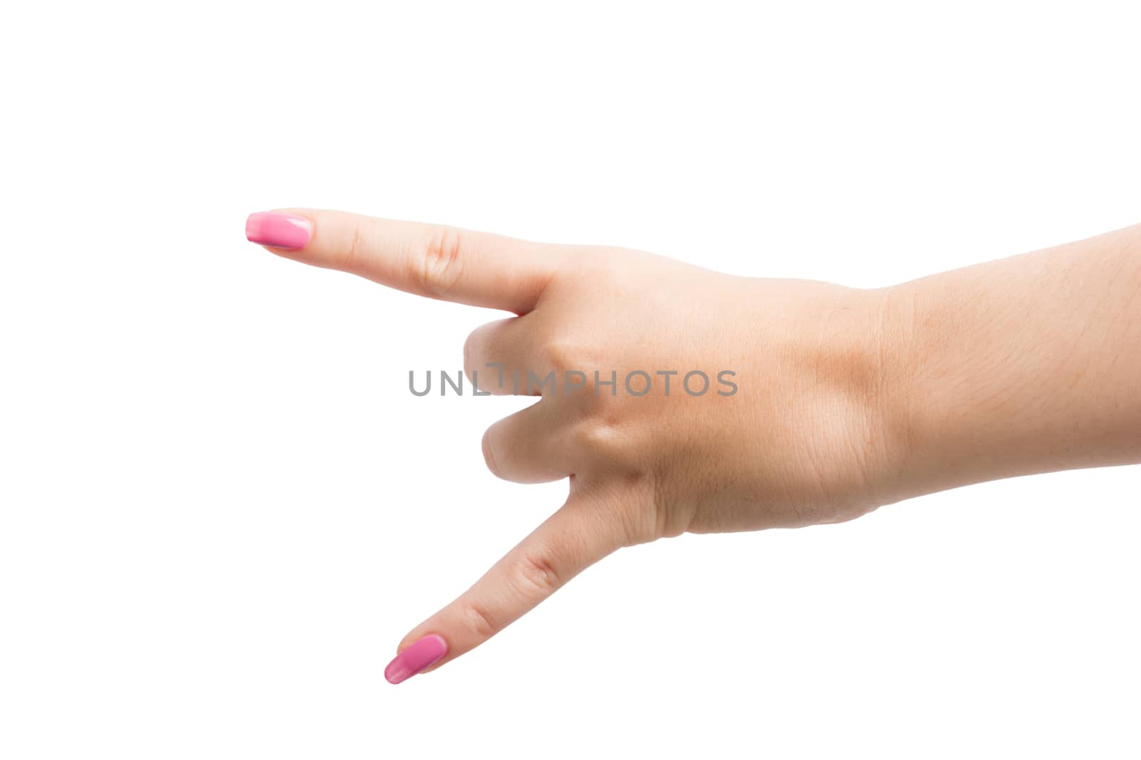 Woman Hands gestures on over white background