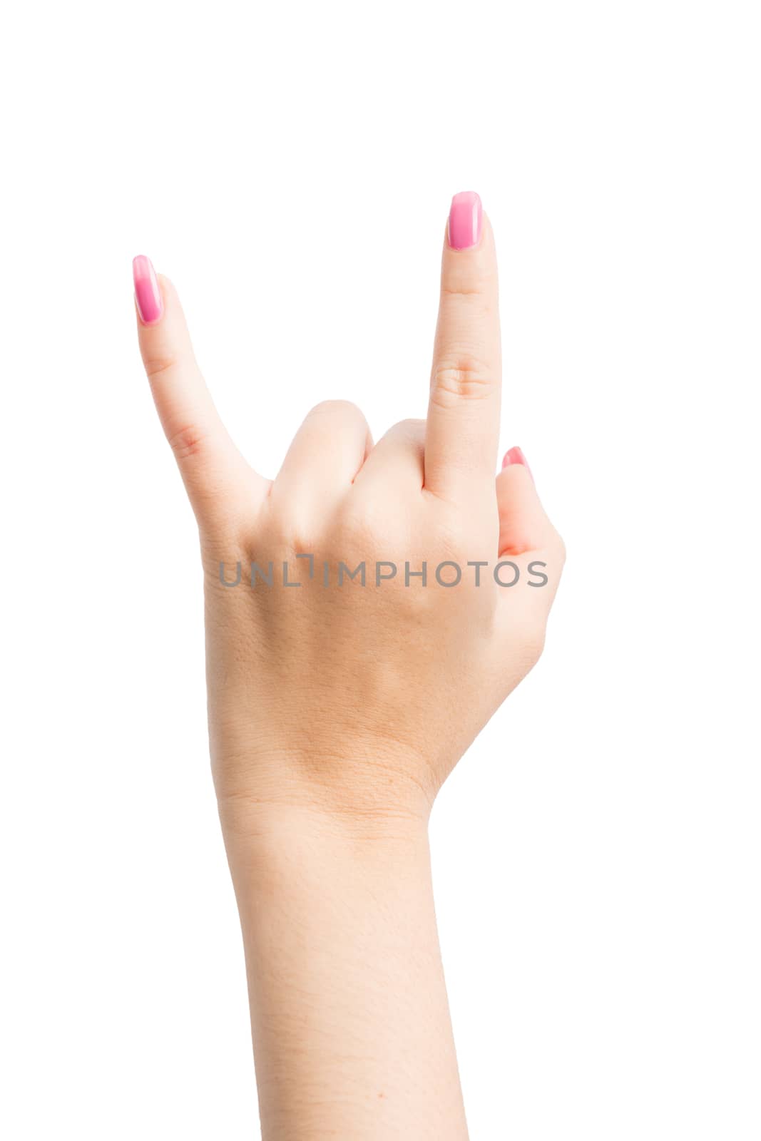 Woman Hands gestures on over white background