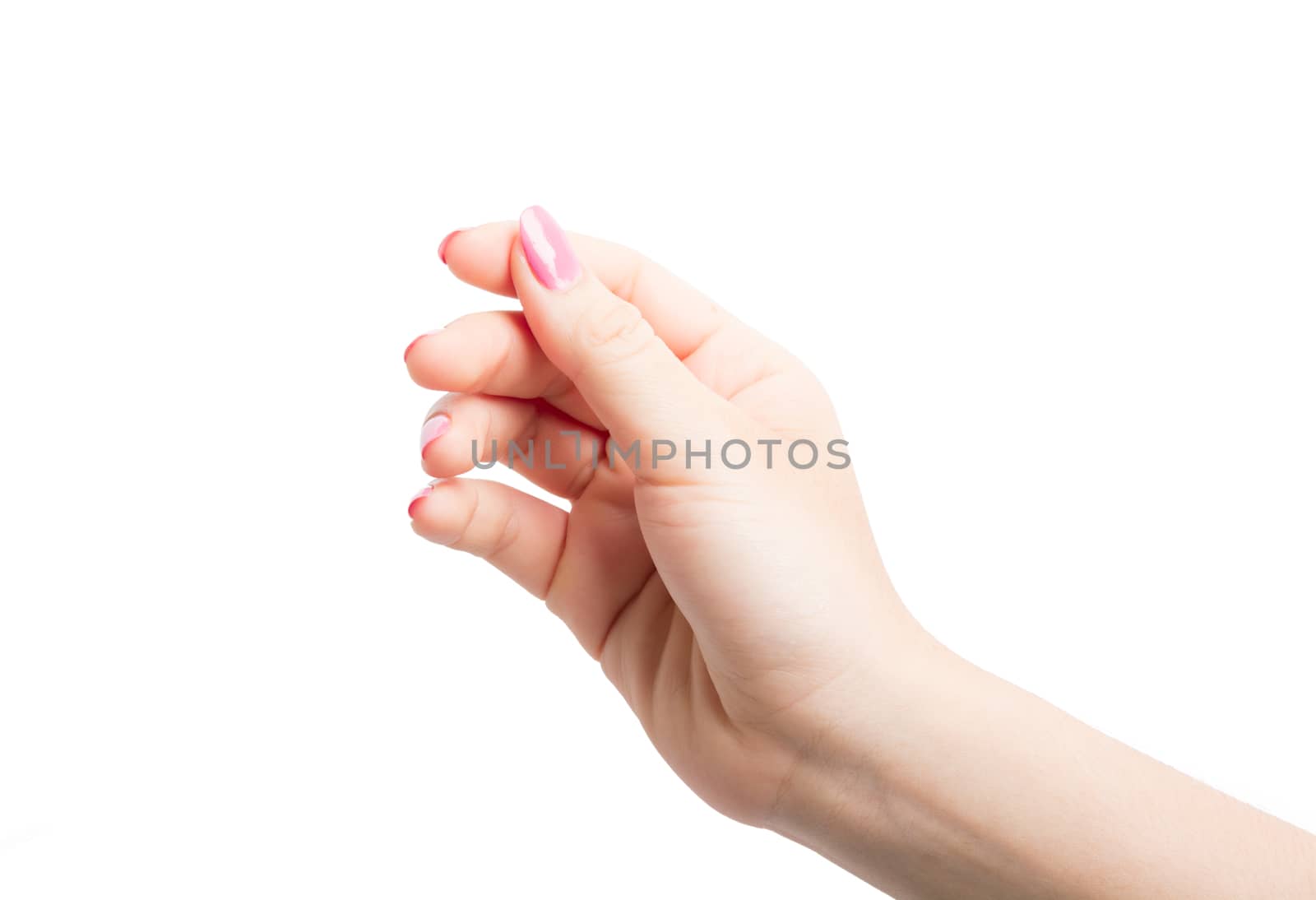 Woman Hands gestures on over white background