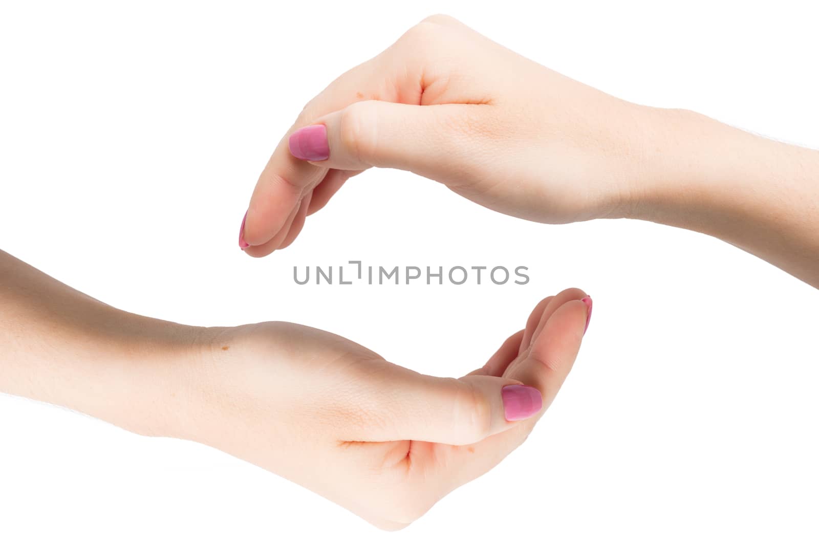 Woman Hands gestures on over white background