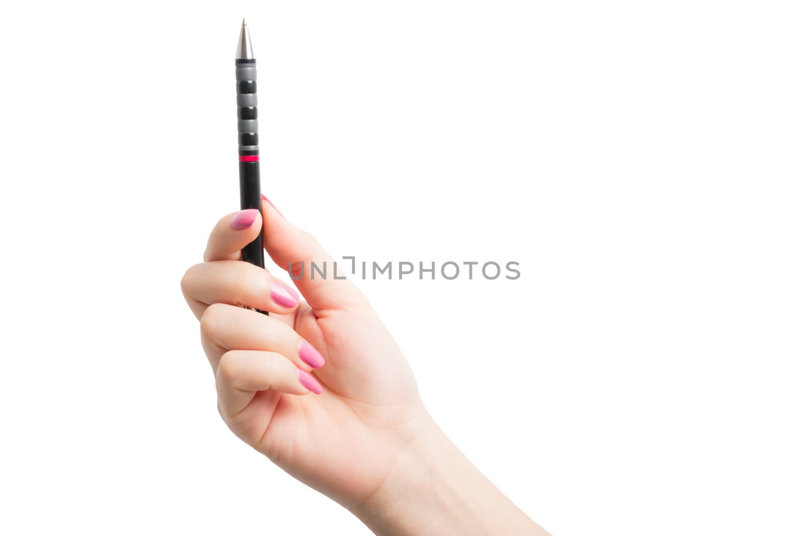 Hand holding black pen isolated by Sorapop