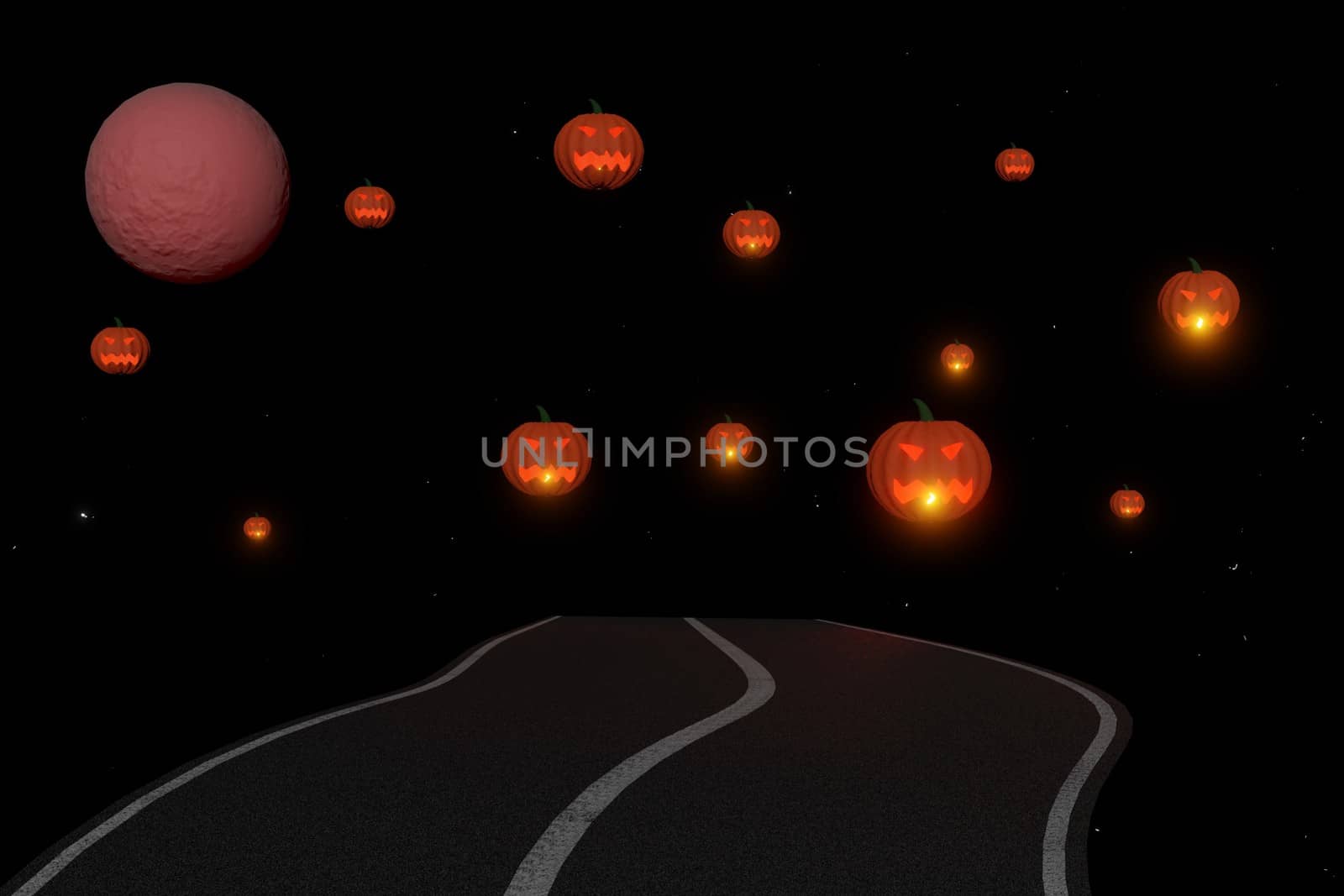 halloween pumpkin heads in the starry sky