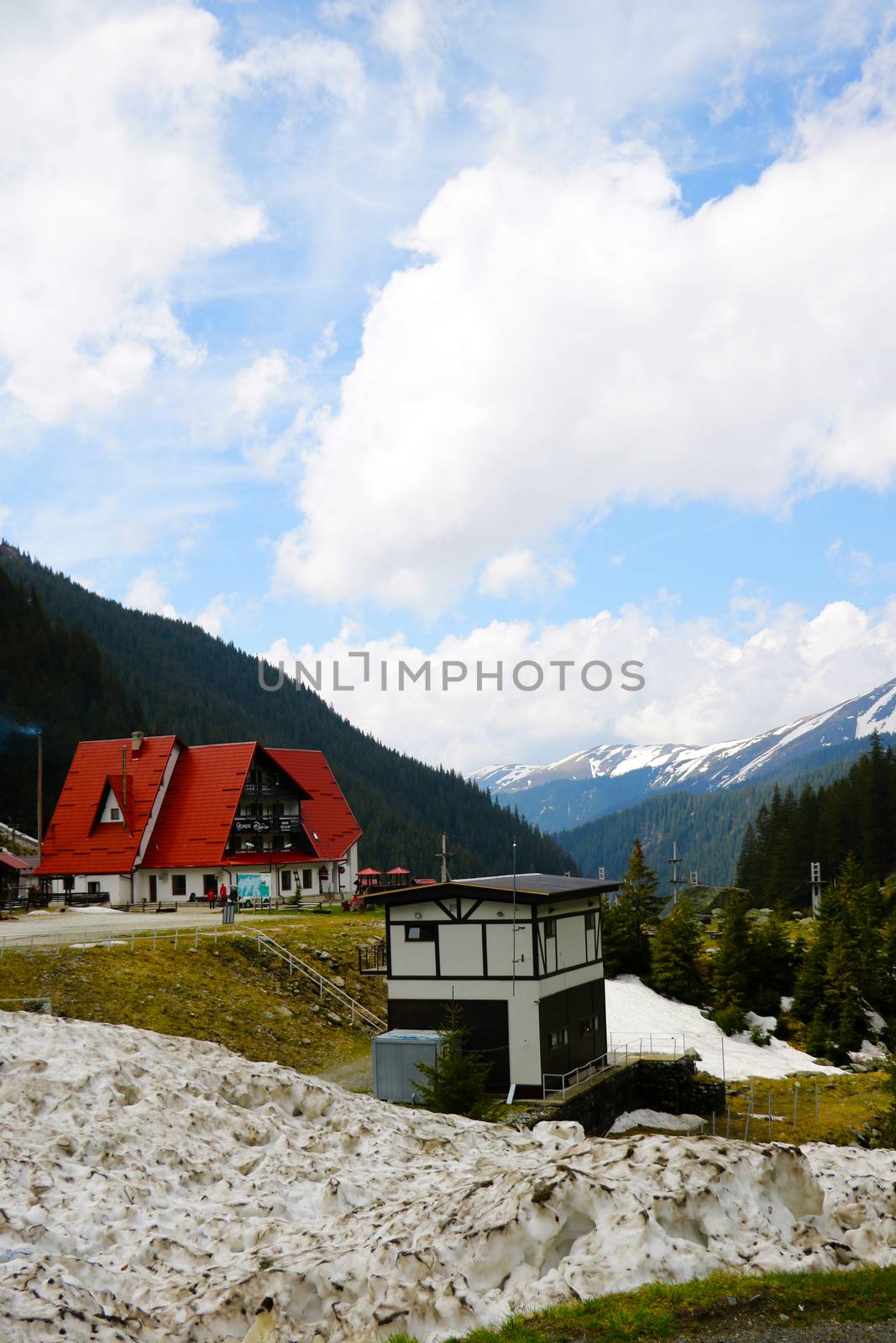 Dry grass and snow in Romania Transylvania spring or autumn season