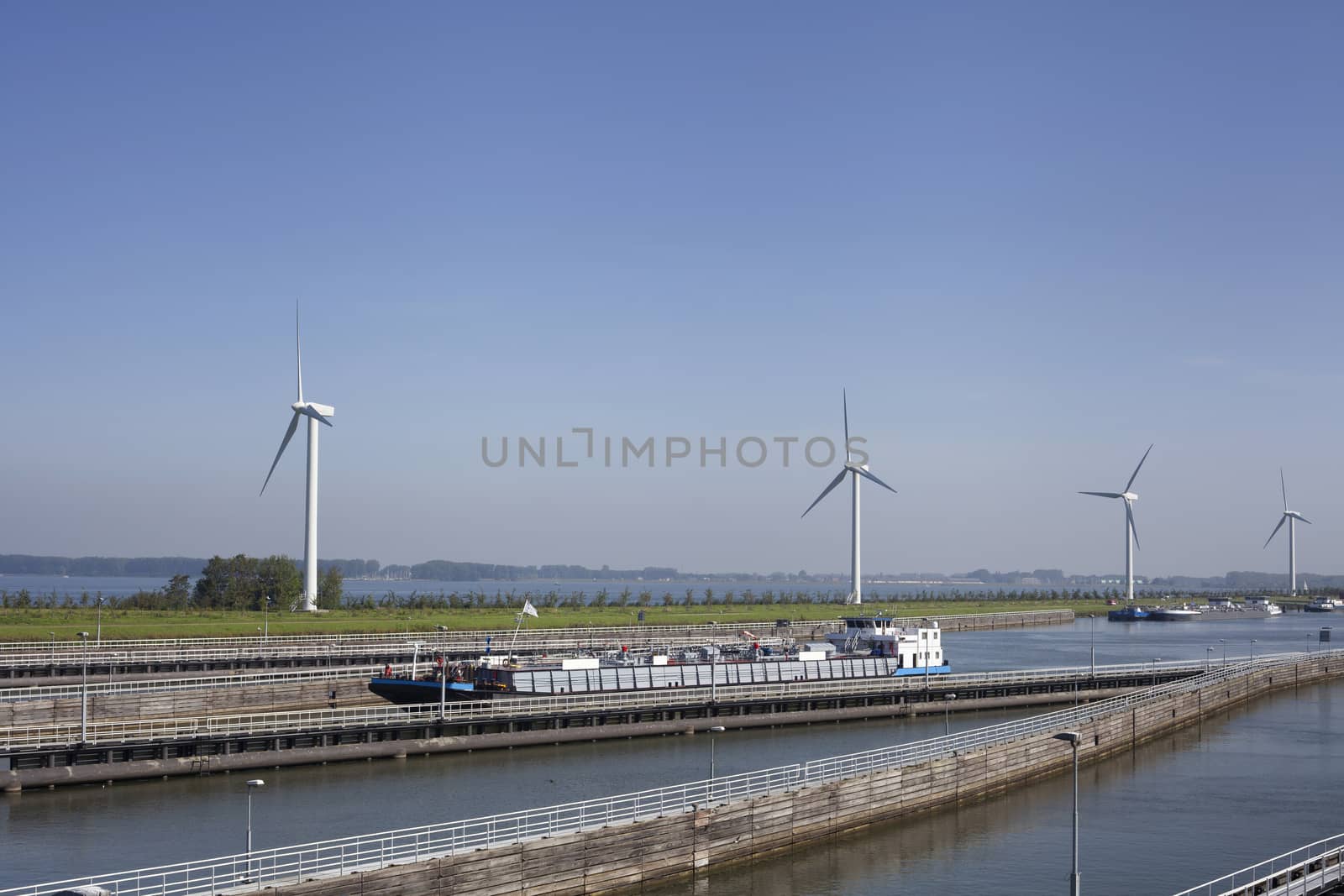 Krammersluizen lake krammer. Drone photograpy from the delta works in Zeeland in the Netherlands