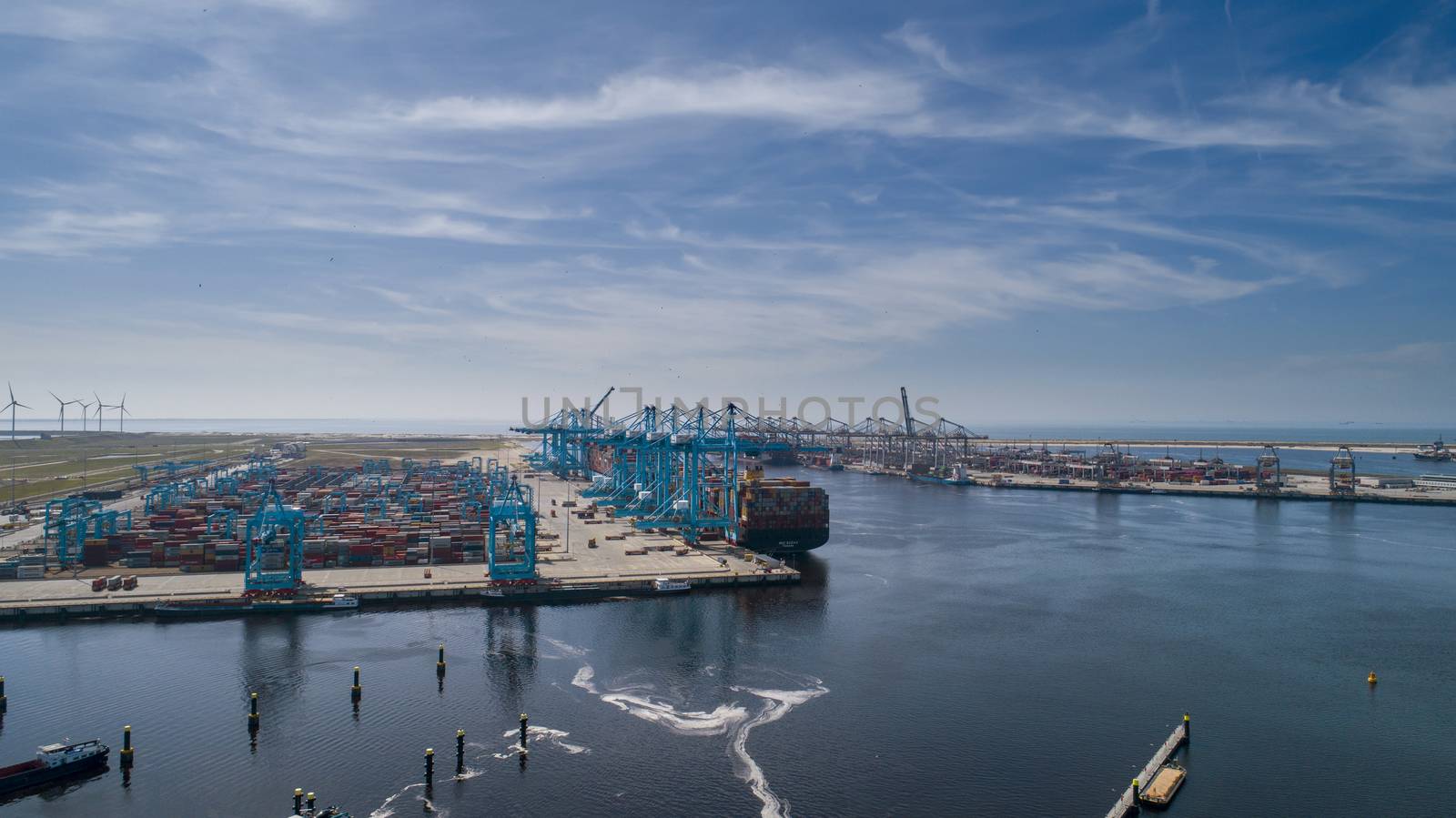Maasvlakte 2, Rotterdam. Aerial view of container terminal in th by Tjeerdkruse