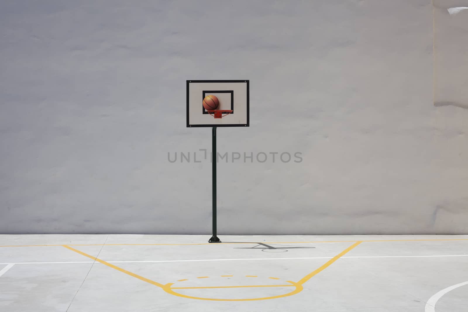 Basketball Hoop and Court With White Backboard with Room for Copy