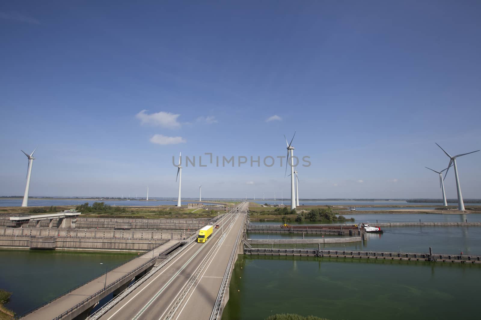 Volkeraksluizen lake krammer. Drone photograpy from the delta works in noord brabant in the Netherlands