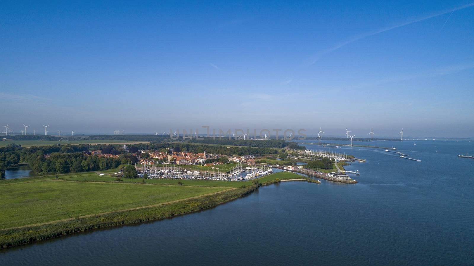 Aerial view of the fortified city of Willemstad, Moerdijk in the Province of Noord-Brabant, Netherlands. Star fortifications were developed in the late fifteenth centuries