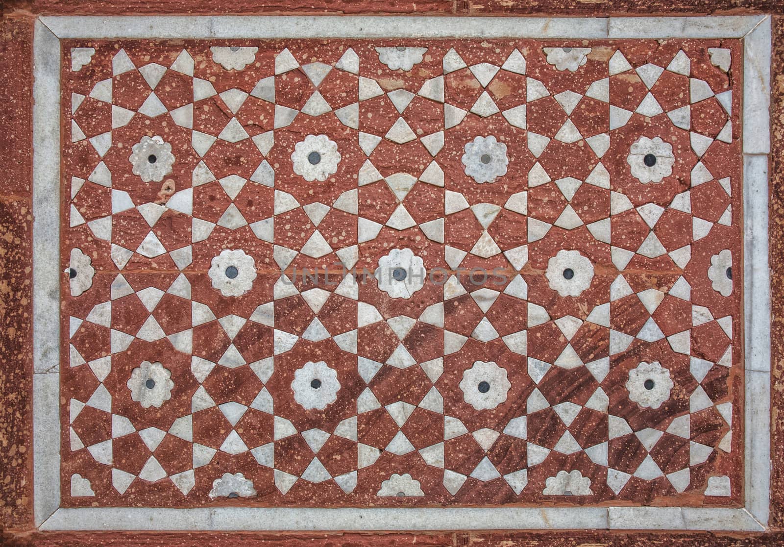 Beautiful marble carvings on Akbar's Tomb temple, Agra, India