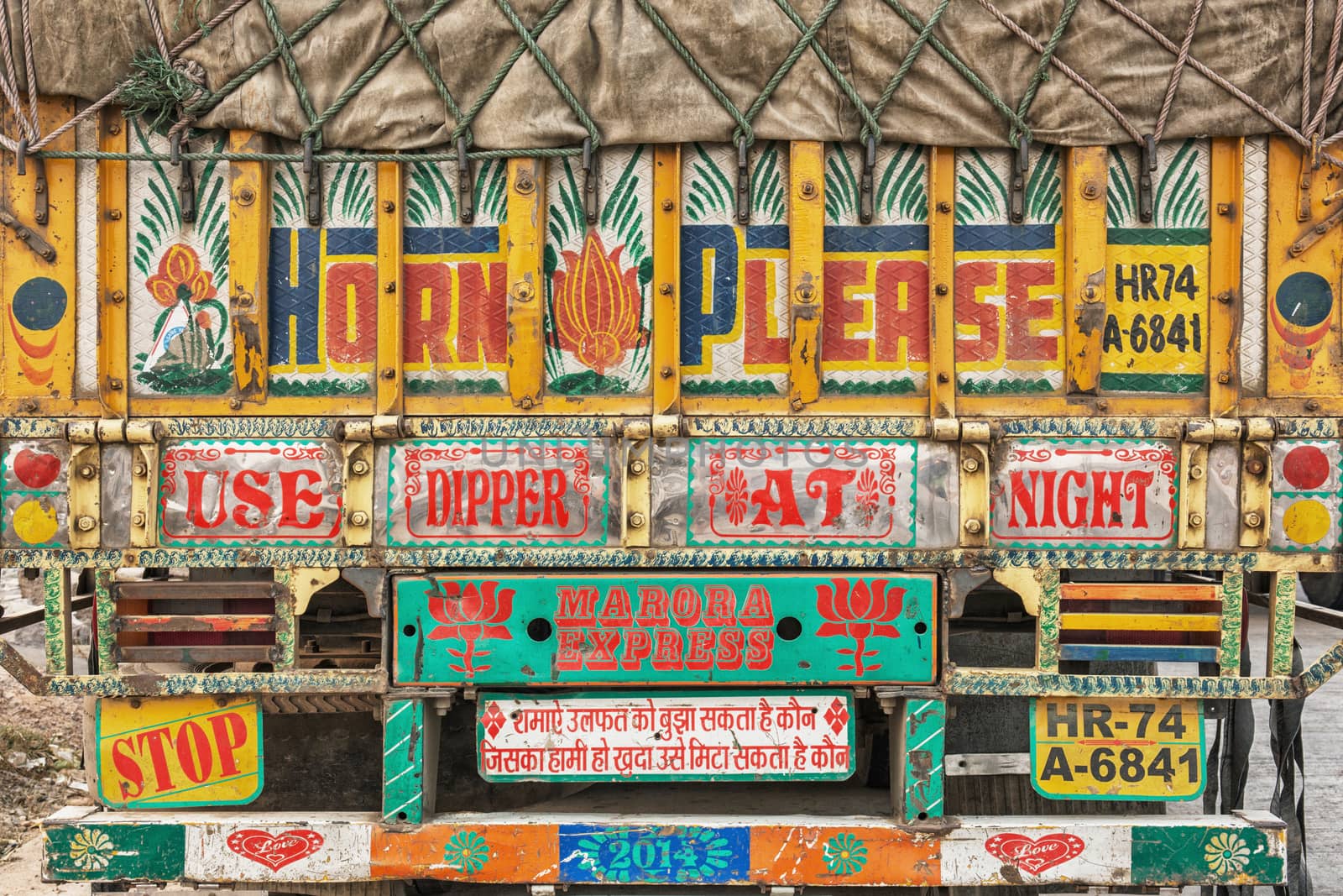 Colourfull Front view of Indian truck. India