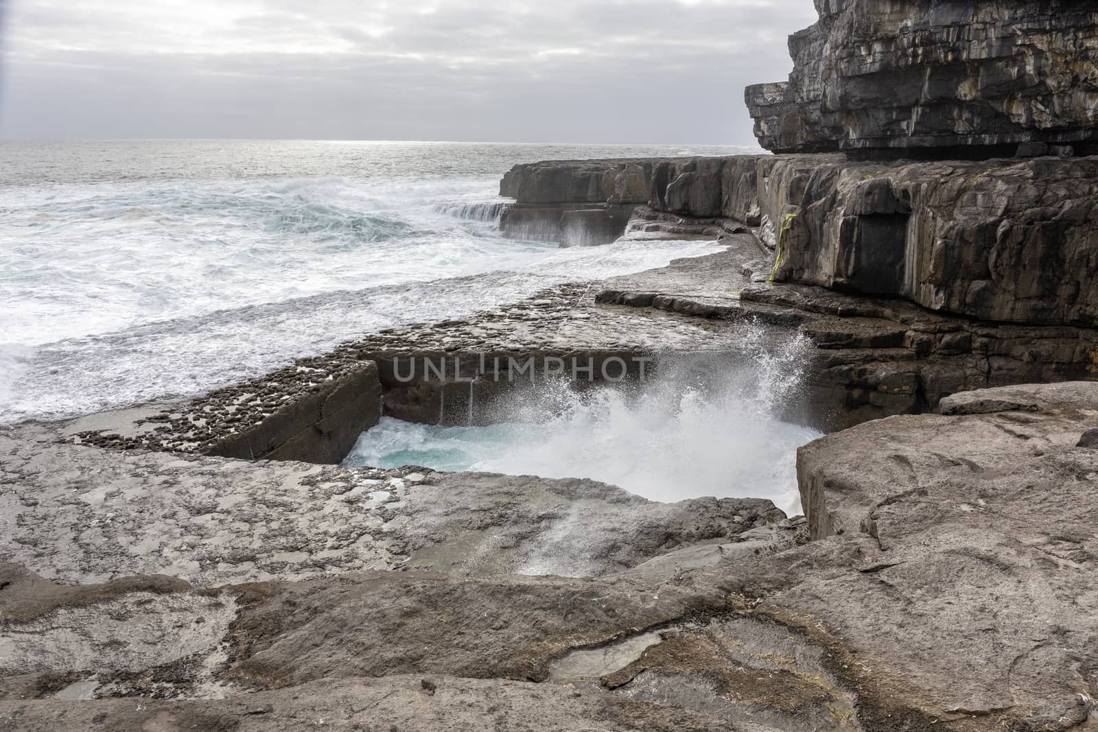 The Worm Hole, natural pool in Inishmore, Aran islands, Ireland - Image