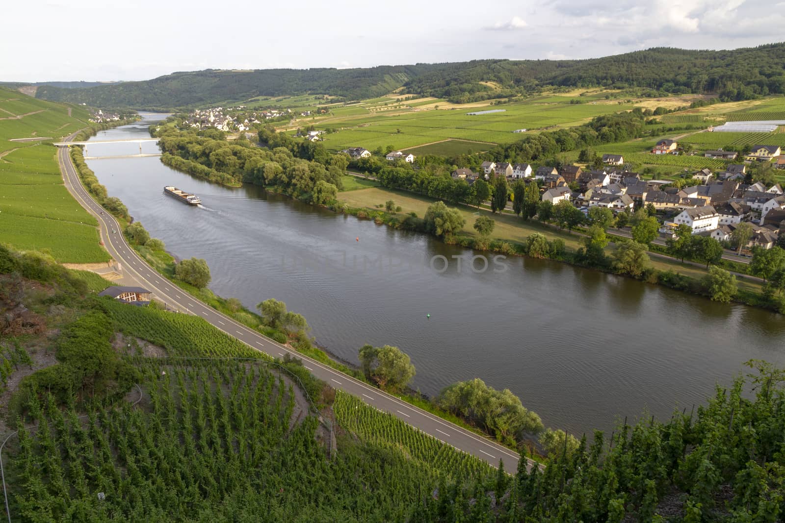 Bernkastel Kues and vineyards aerial panoramic view. Bernkastel-Kues is a well known winegrowing centre on the Moselle river, Germany. - Image