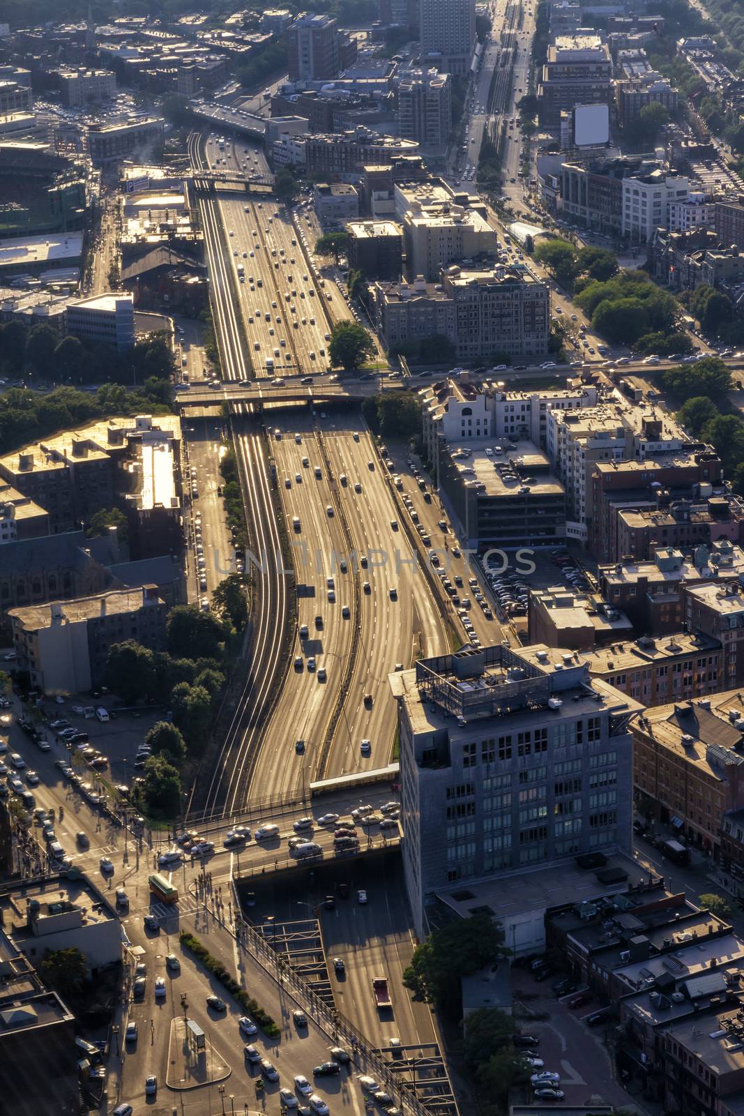 Aerial view of Highway, I-90, Massachusetts Turnpike, Boston, US by Tjeerdkruse