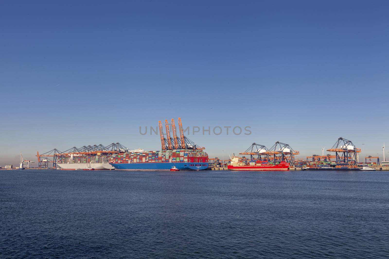 Large container vessel unloaded in Port of Rotterdam by Tjeerdkruse