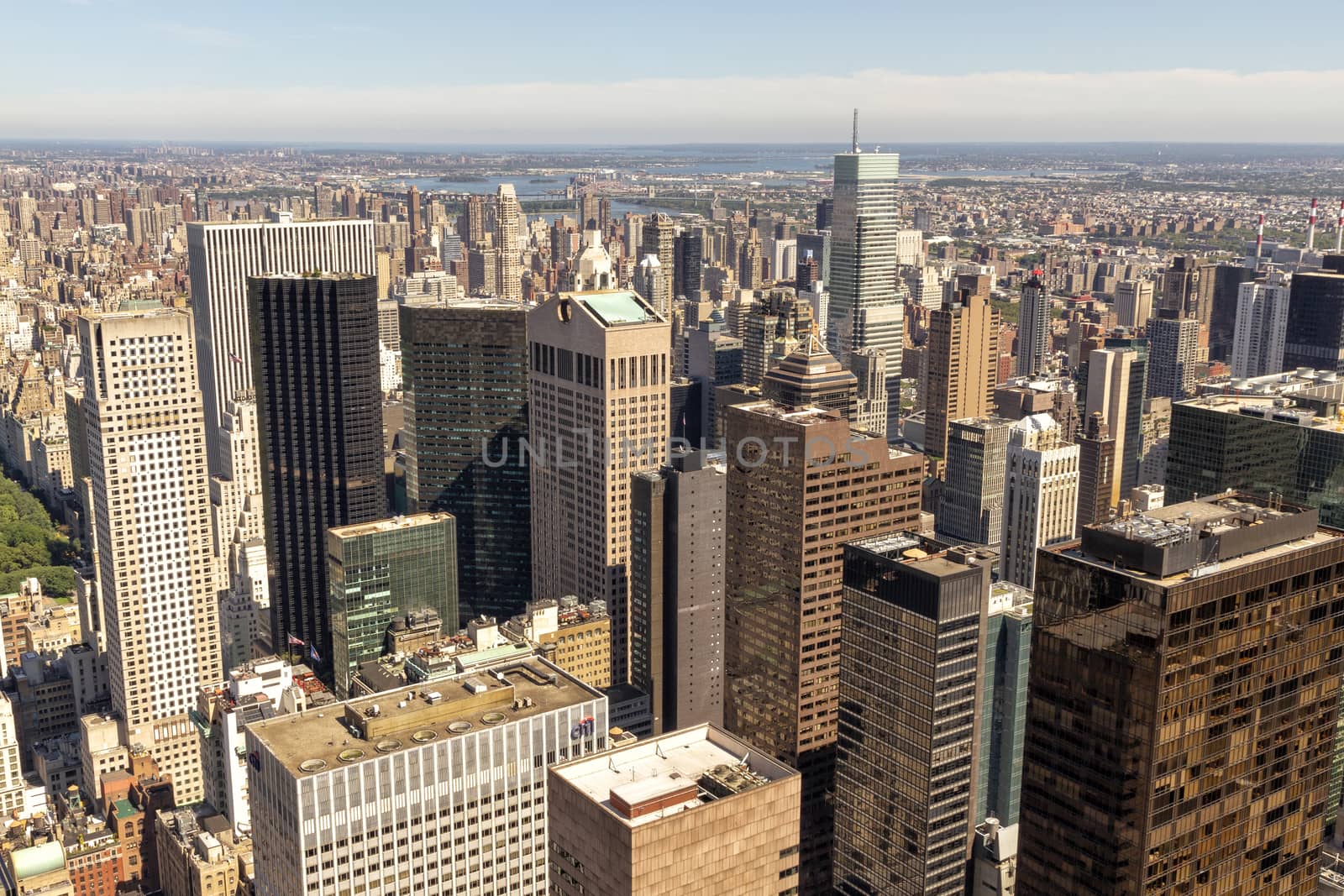 New York City skyscrapers in midtown Manhattan aerial panorama view in the day, USA