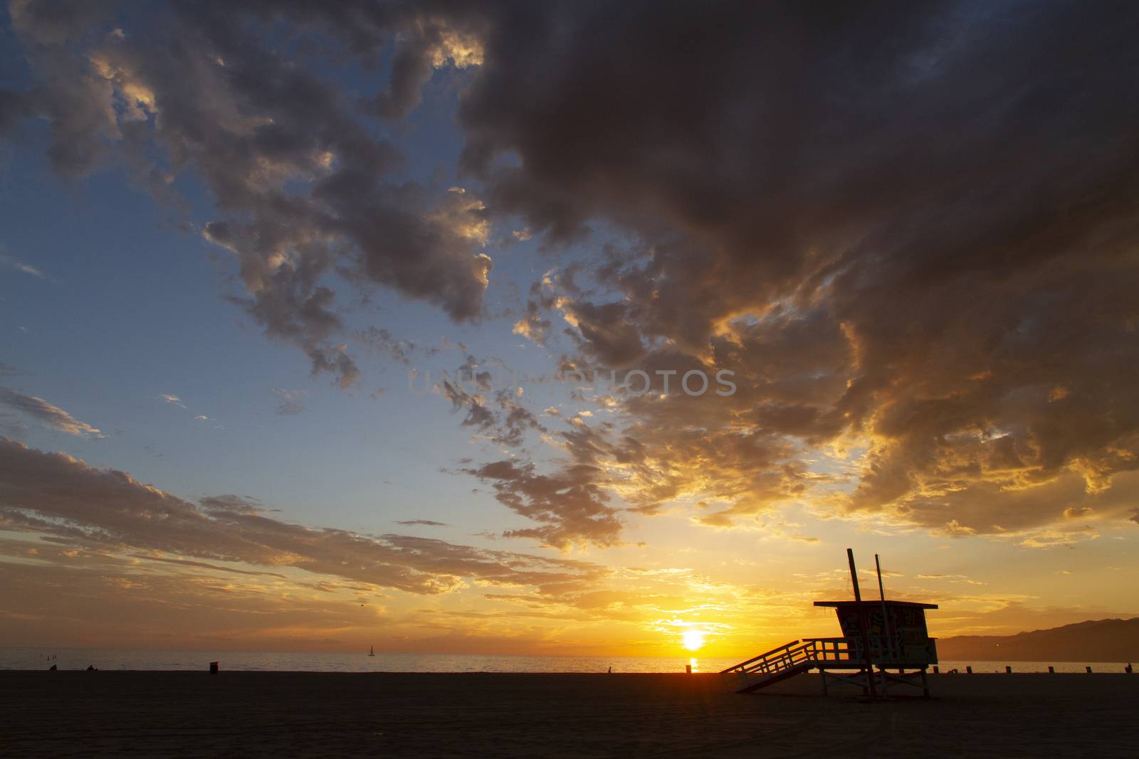 Lifeguard Houses at Venice Beach after sunset. Los Angeles California ,USA