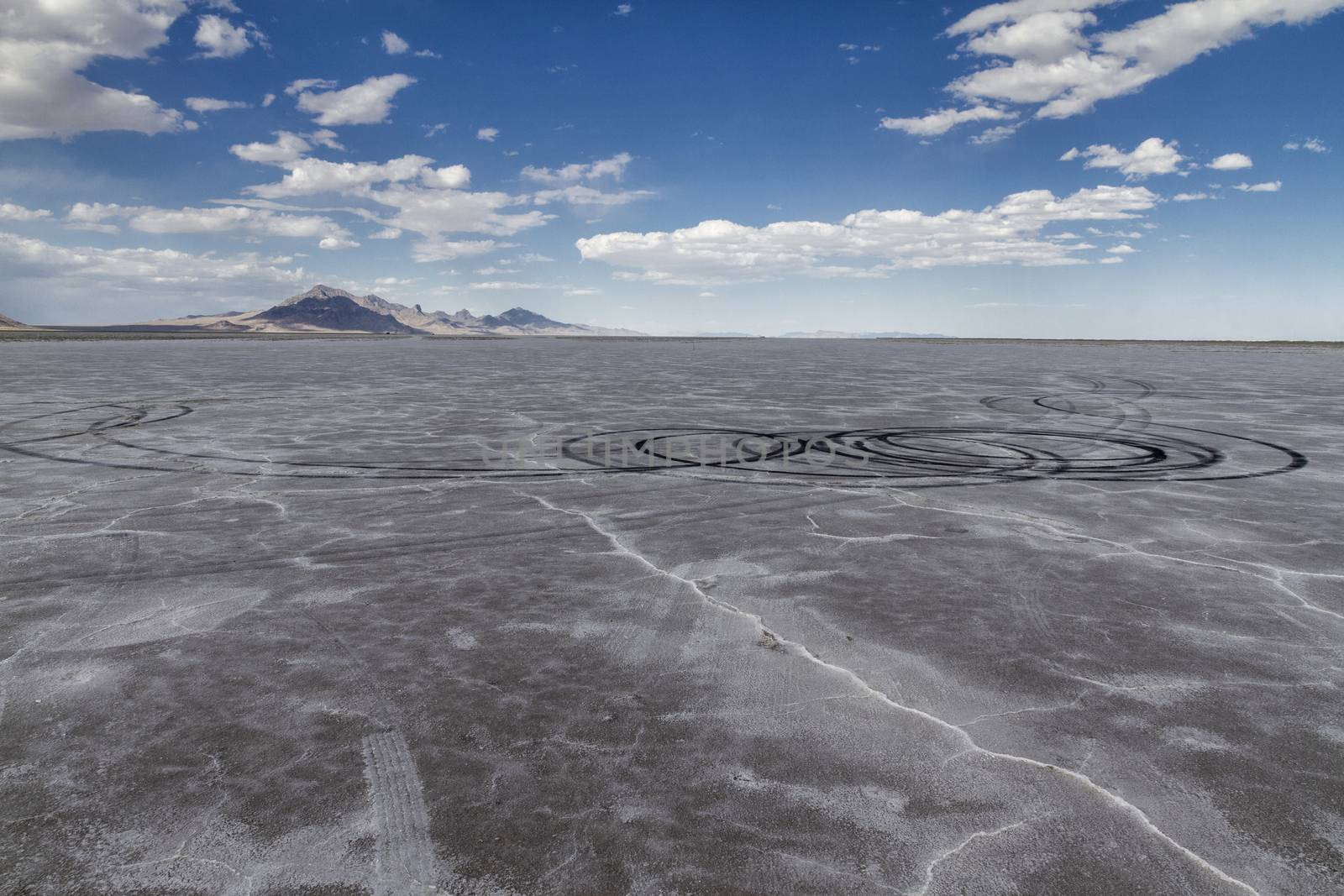 panoramic landscape at the Bonneville Salt Flats, at sunset, Tooele, Utah, USA